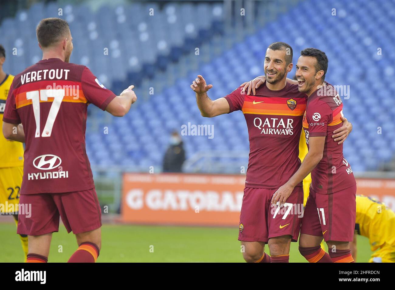 Fabio Rossi/AS Roma/Lapresse 22/11/2020 Rome (Italie) Sport Soccer Roma-Parme Ligue italienne de football Serie A Tim 2020/2021 - Stade Olimpic dans le pic: Henriklh Mkhitaryan fête son deuxième but Banque D'Images