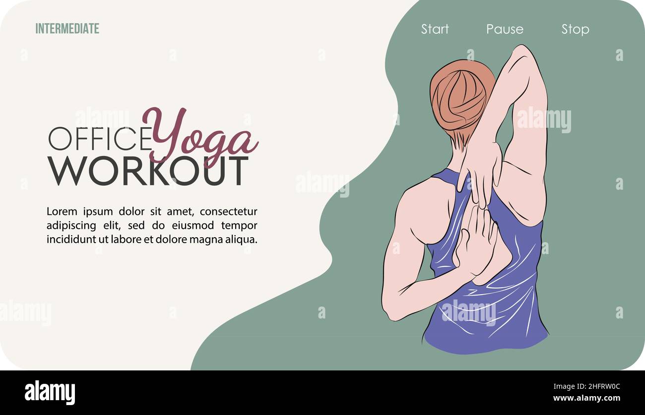 yoga, assis au travail, assis sur une chaise, une jeune femme pratique le yoga.Fitness femme entraînement, aérobic et exercices.Conception d'applications, de sites Web Illustration de Vecteur