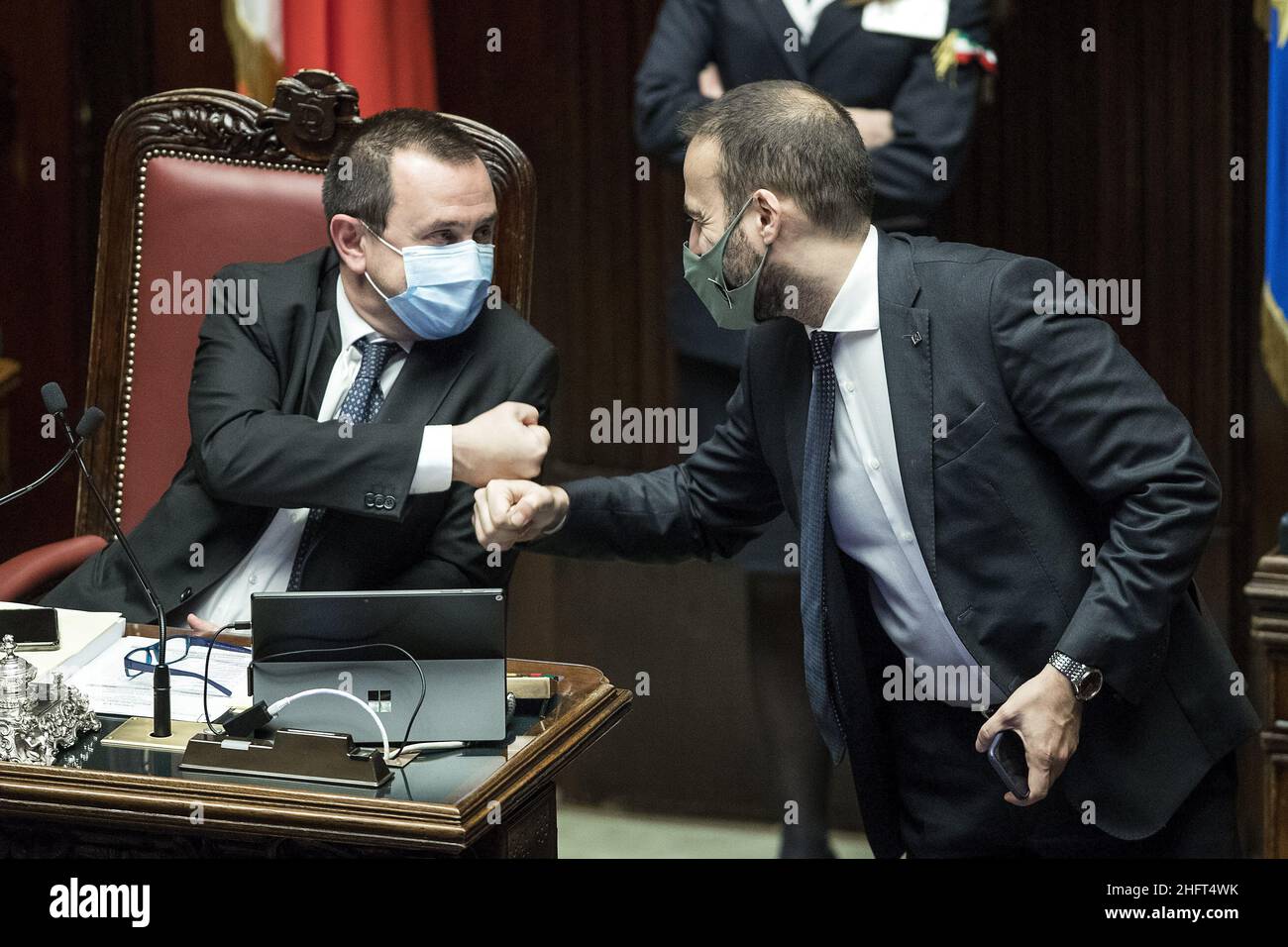 Roberto Monaldo / Lapresse 23-12-2020 Rome (Italie) Chambre des députés - Loi budgétaire sur le pic Ettore Rosato, Luigi Marattin Banque D'Images