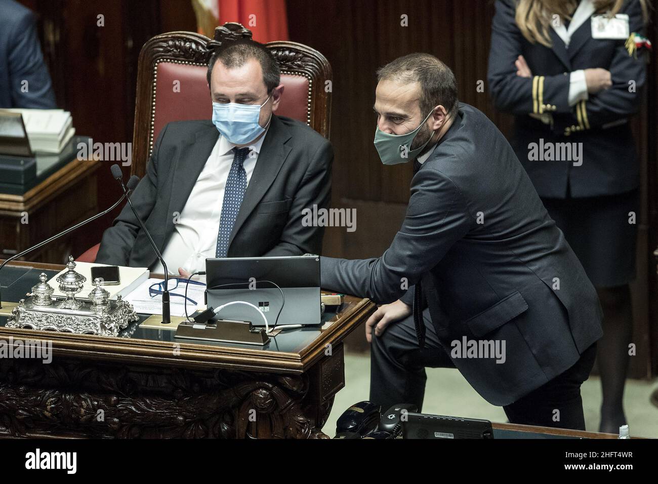 Roberto Monaldo / Lapresse 23-12-2020 Rome (Italie) Chambre des députés - Loi budgétaire sur le pic Ettore Rosato, Luigi Marattin Banque D'Images