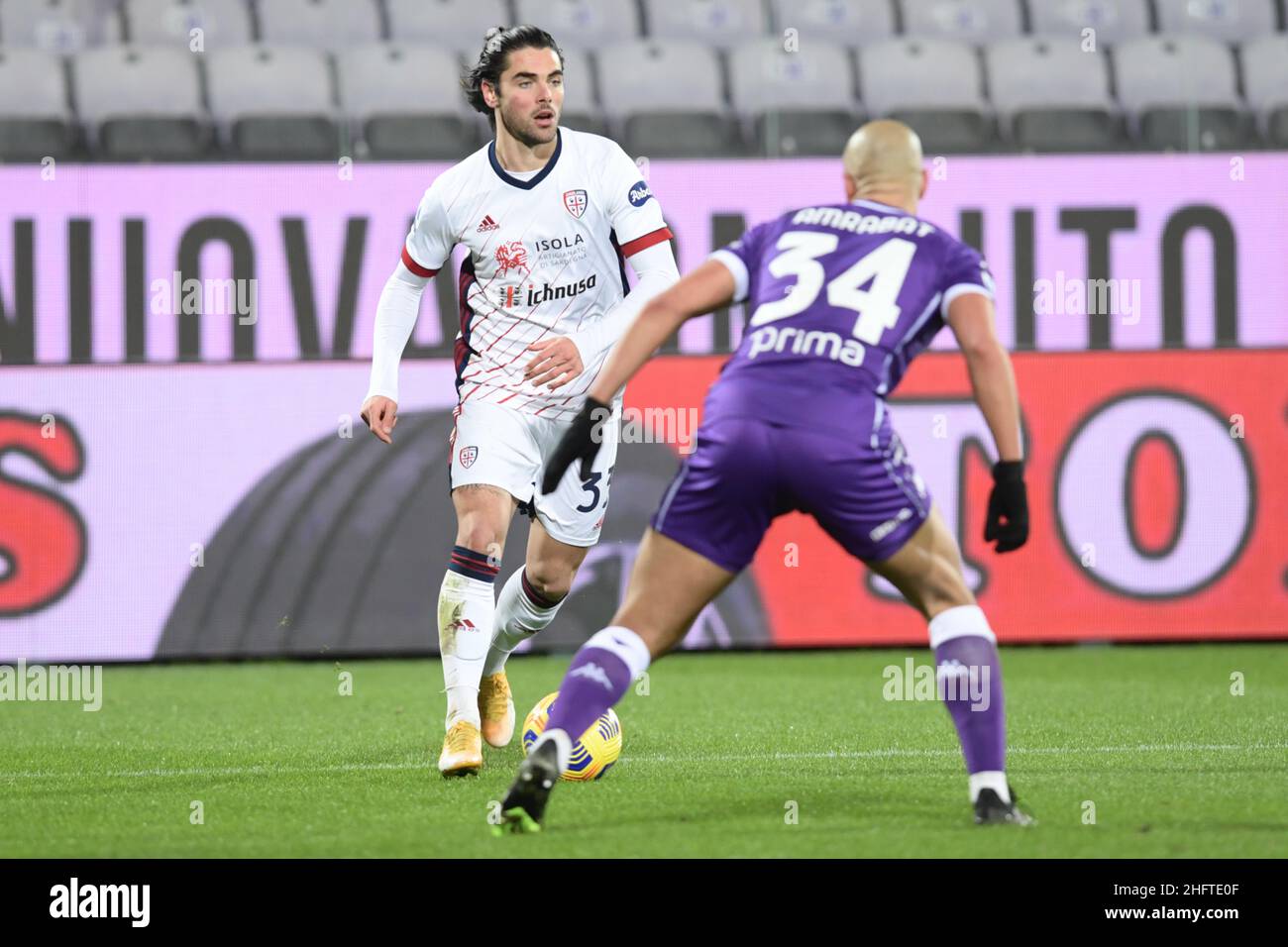 Lapresse - Jennifer Lorenzini 10 janvier 2021 Firenze (Italie) Sport Soccer Fiorentina - Cagliari Championnat italien de football League A TIM 2020/ 2021 - Stade "Artemio Franchi" dans le pic: Sottil, Amrabad Banque D'Images