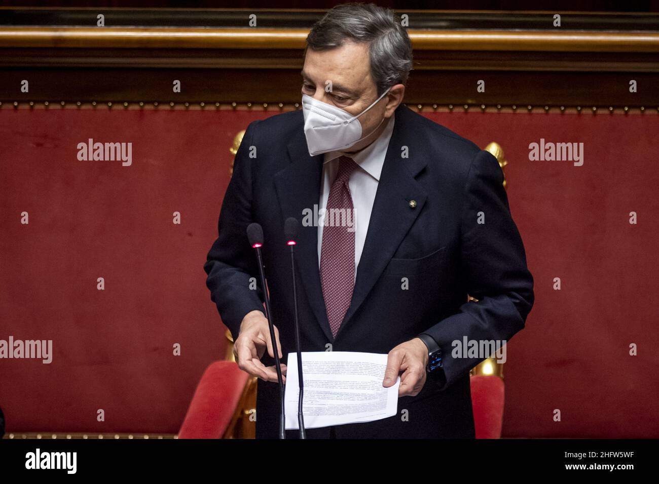 Foto Antonio Masiello/Lapresse/POOL Getty17 febbraio 2021 Roma, Italia Politica Senato - Voto di fiduciaires su gogo DraghiNella foto: Mario DraghiPhoto Antonio Masiello/Lapresse/POOL GettyFebruary 17, 2021 Rome (Italie) politique Sénat - vote de confiance sur le gouvernement Draghi PIC: Mario Draghi Banque D'Images