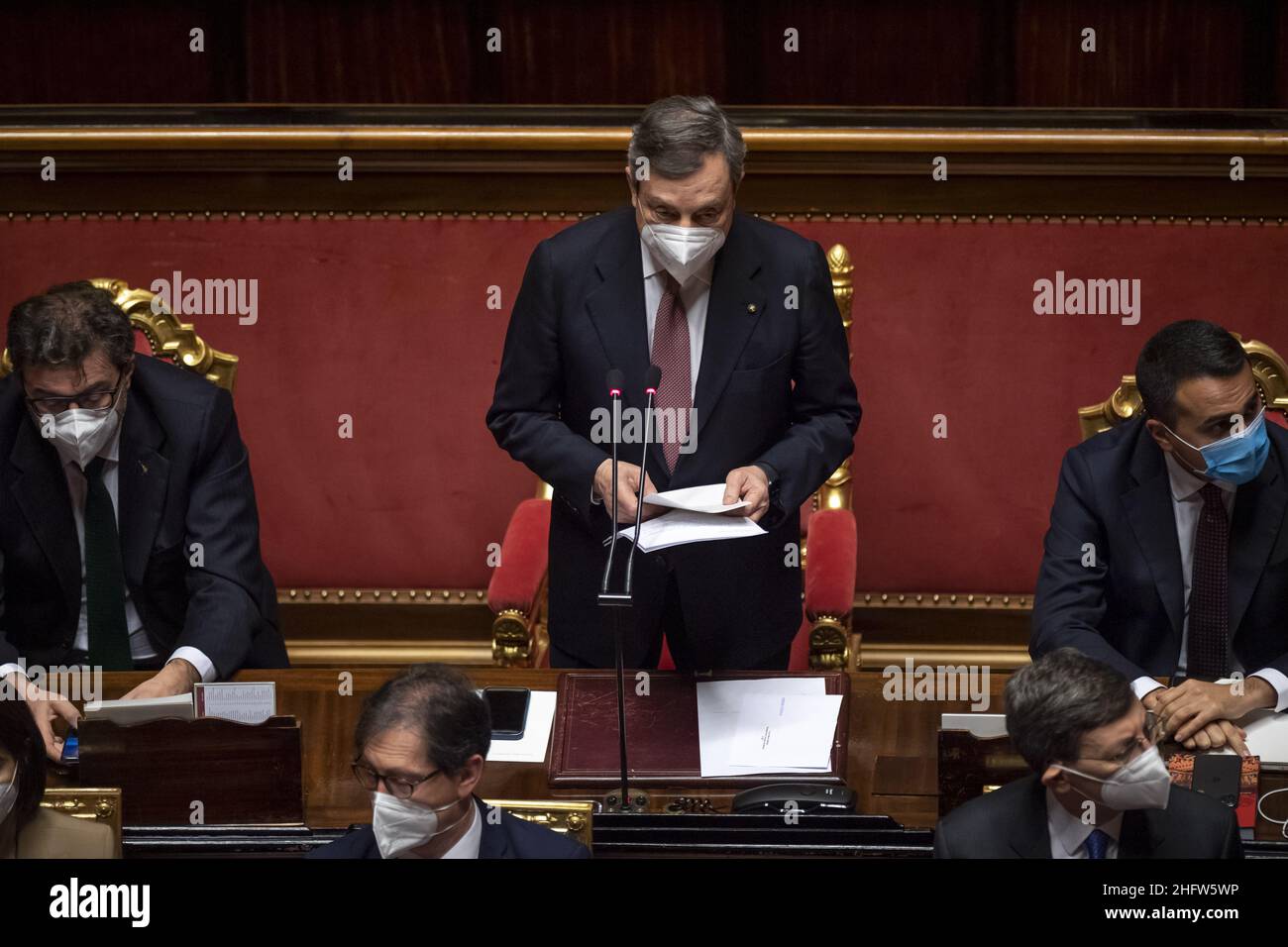 Foto Antonio Masiello/Lapresse/POOL Getty17 febbraio 2021 Roma, Italia Politica Senato - Voto di fiduciaires su gogo DraghiNella foto: Mario DraghiPhoto Antonio Masiello/Lapresse/POOL GettyFebruary 17, 2021 Rome (Italie) politique Sénat - vote de confiance sur le gouvernement Draghi PIC: Mario Draghi Banque D'Images