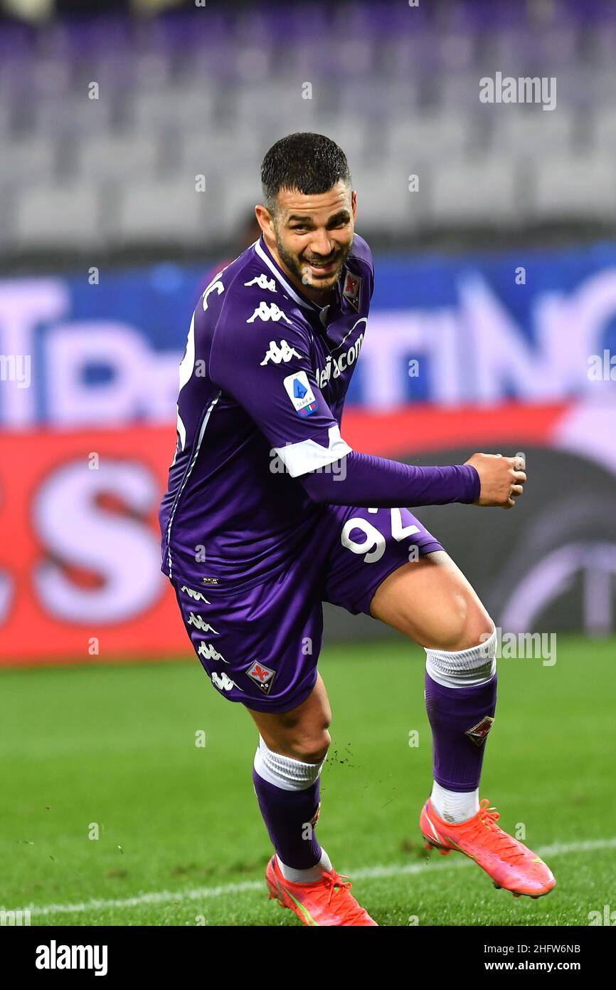 Lapresse - Jennifer Lorenzini 19 février 2021 Firenze (Italie) Sport Soccer Fiorentina - Spezia Italian football Championship League A TIM 2020/ 2021 - 'Artemio Franchi' Stadium in the pic: Eysseric fête après avoir atteint le but 3-0 Banque D'Images