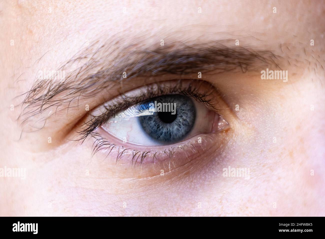Macro photographie de la pupille d'un œil de jeune homme Banque D'Images