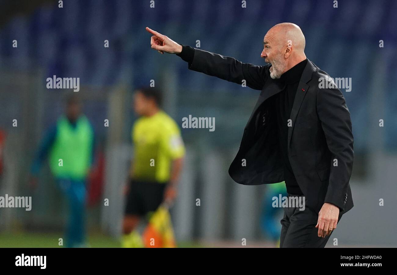 Lapresse - Spada Febraury 28 , 2021 Rome ( Italie ) Sport Soccer A.C.Milan- saison 2020-2021 - série A Roma vs Milan dans le pic: Stefano Pioli Banque D'Images