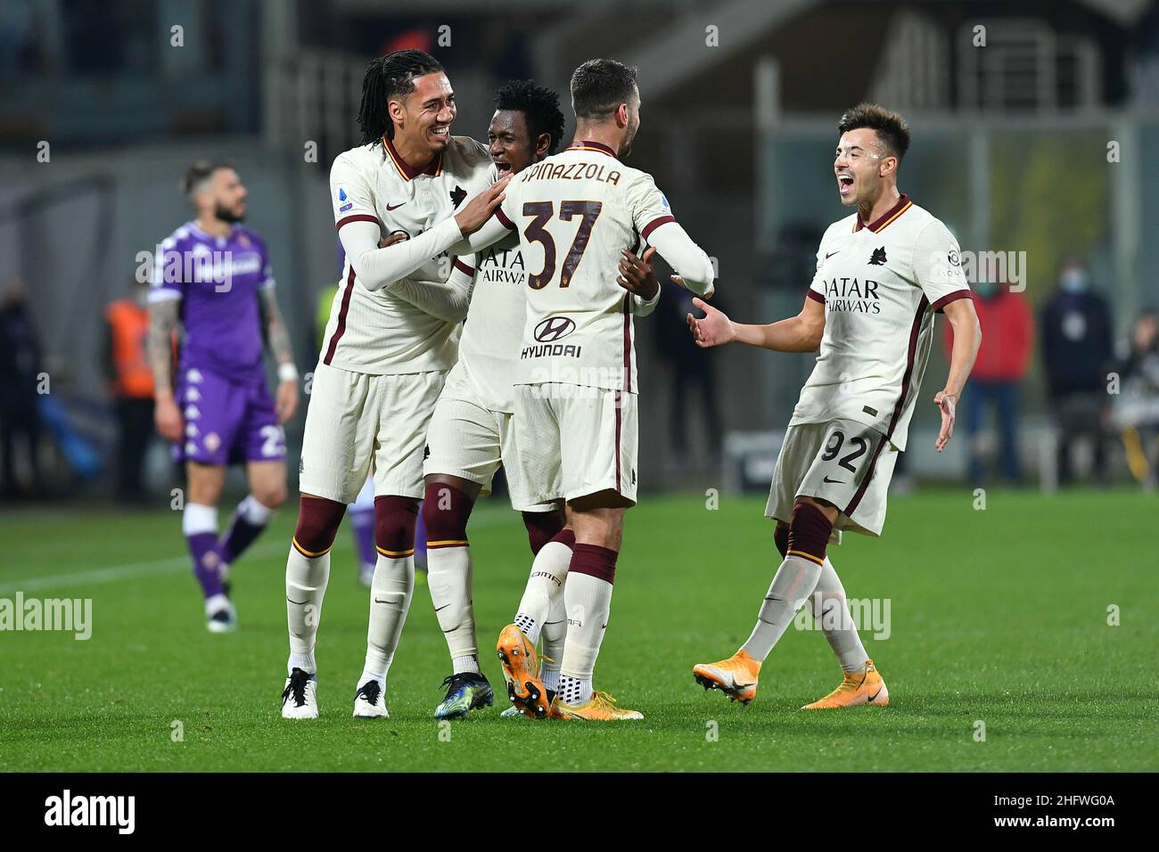 Lapresse - Jennifer Lorenzini 03 Mars 2021 Firenze (Italie) Sport Soccer Fiorentina - Roma Italian football Championship League A TIM 2020/ 2021 - Stade 'Artemio Franchi' dans le pic: Diawara fête après avoir atteint le but 1-2 Banque D'Images