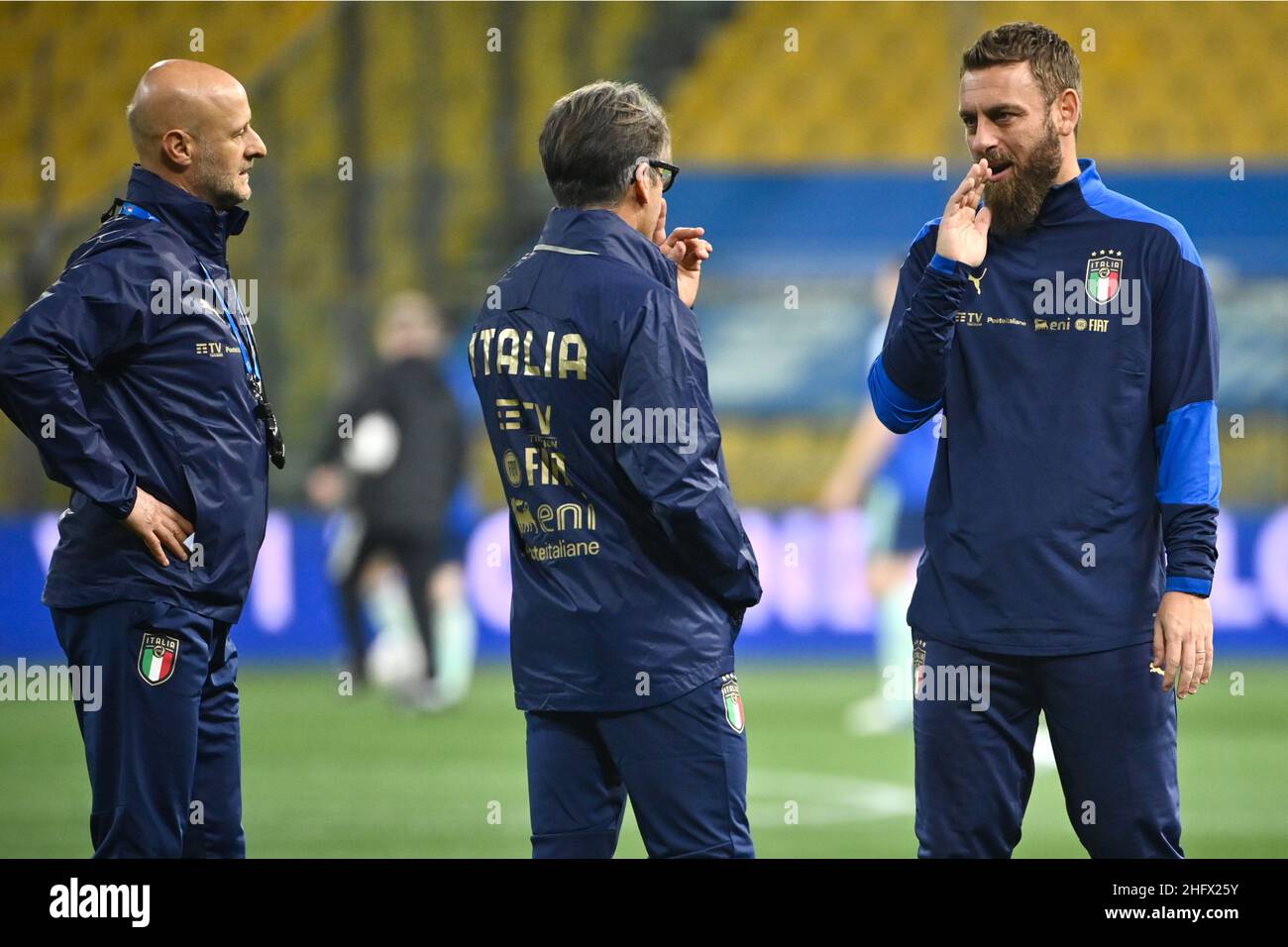 Massimo Paolone/Lapresse 25 mars 2021 Parme, Italie football sportif Italie contre l'Irlande du Nord - European Qualifiers coupe du monde de la Fifa Qatar 2022 - Stade Ennio Tardini dans le pic: Daniele de Rossi (Italia), Gabriele Oriali (Italia) et Attilio Lombardo (Italia) Banque D'Images