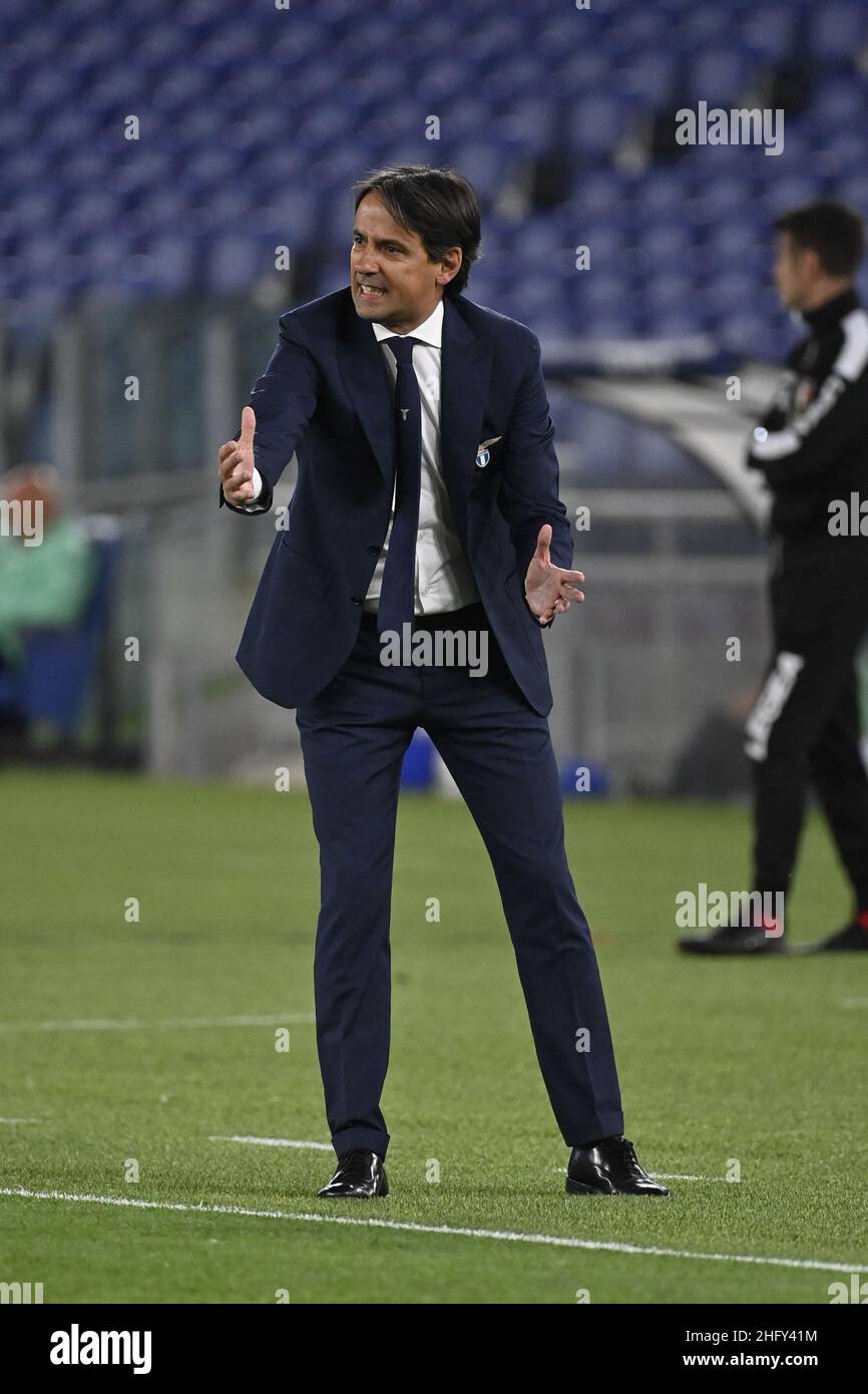 Fabrizio Corradetti / Lapresse 12st mai 2021 Rome, Italie football Lazio vs Parme - Championnat italien de football Ligue A TIM 2020/2021 - Stade Olimpico dans le pic: Simone Inzaghi entraîneur (SS Lazio) Banque D'Images