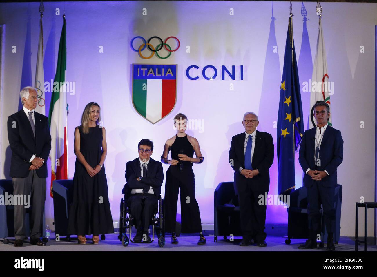 Cecilia Fabiano/ Lapresse 24 juin 2021 Roma (Italie) Actualités : Milan Cortina événement avec le Ministère de l'Education à la salle d'honneur de la CONI dans le pic : la conférence de presse Banque D'Images