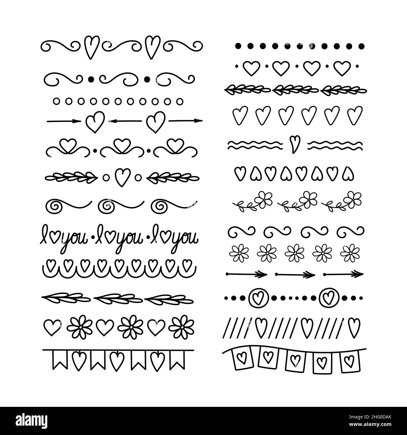 Séparateurs de texte de style Doodle dessinés à la main ensemble élégant, illustration vectorielle, bordures florales vintage décoratives, éléments de design pour livre, carte, invitation Illustration de Vecteur