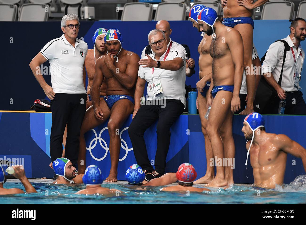 GIAN Mattia d'Alberto / Lapresse 02 août 2021 Tokyo Tokyo Jeux Olympiques 2020 Waterpolo dans le pic: Le jeu, Alessandro Campagna Banque D'Images
