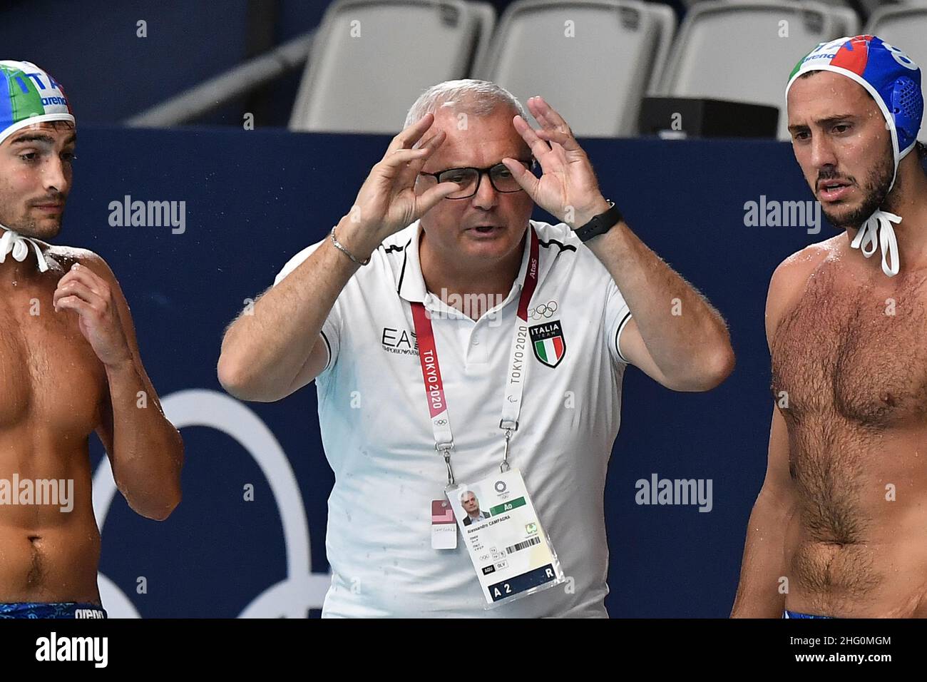 GIAN Mattia d'Alberto / Lapresse 02 août 2021 Tokyo Tokyo Jeux Olympiques 2020 Waterpolo dans le pic: Le jeu, Alessandro Campagna Banque D'Images