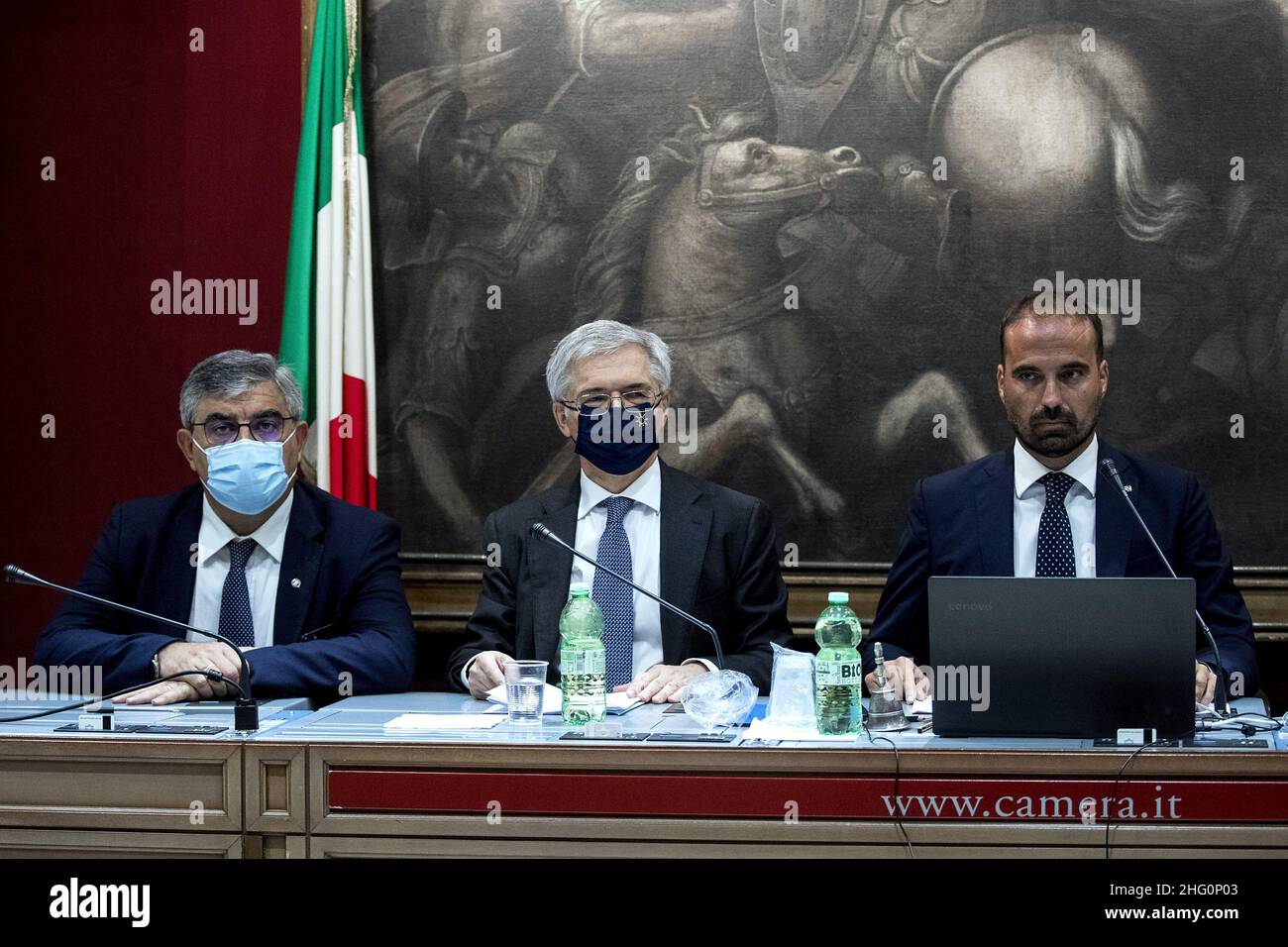 Roberto Monaldo / Lapresse 04-08-2021 Rome (Italie) Chambre des députés - audition du ministre de l'économie Daniele Franco dans le pic Luciano d'Alfonso, Daniele Franco, Luigi Marattin Banque D'Images