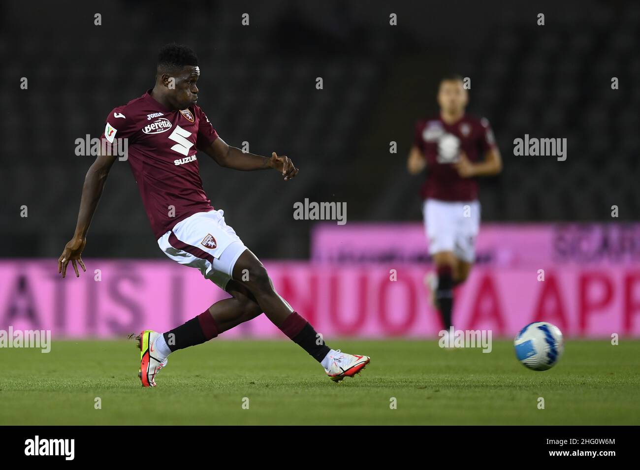 Lapresse - Fabio Ferrari 15 août 2021 Turin, Italie sport de football EXCLUSIF TORINO FC Torino FC vs Cremonese - Italie TIM Cup 2021/2022 - Premier tour - stade 'Olimpico Grande Torino'.Dans la photo:Singo Wilfried (Torino FC); Banque D'Images