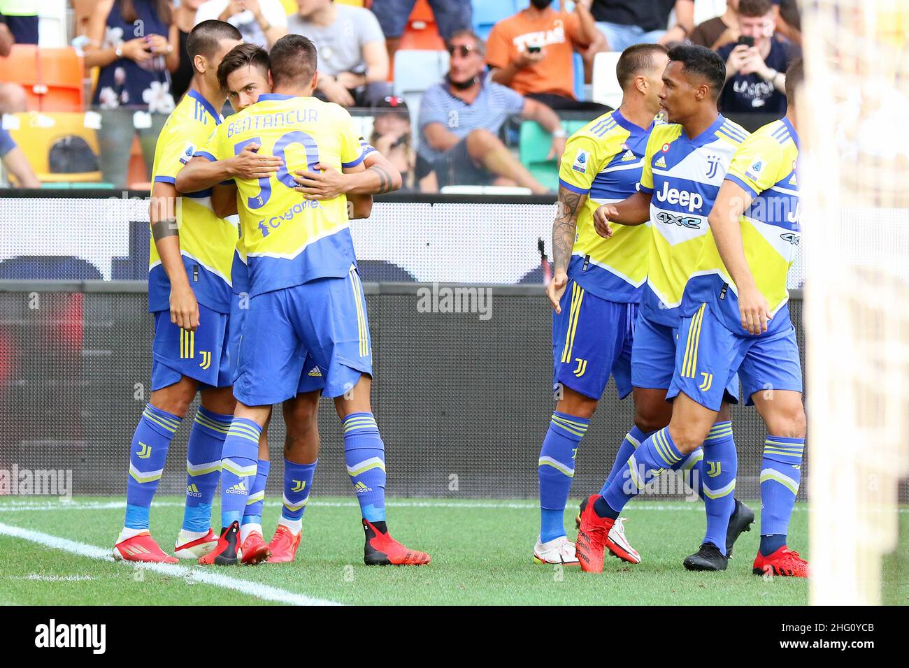 Andrea Bressanutti/Lapresse 22 août 2021 - Udine, Italie Sport, Soccer Udinese vs Juventus - Championnat italien de football série A 2021/2022 - Stade Friuli.Sur la photo : dybala paulo fête après avoir mis en avant le but 0-1 Banque D'Images