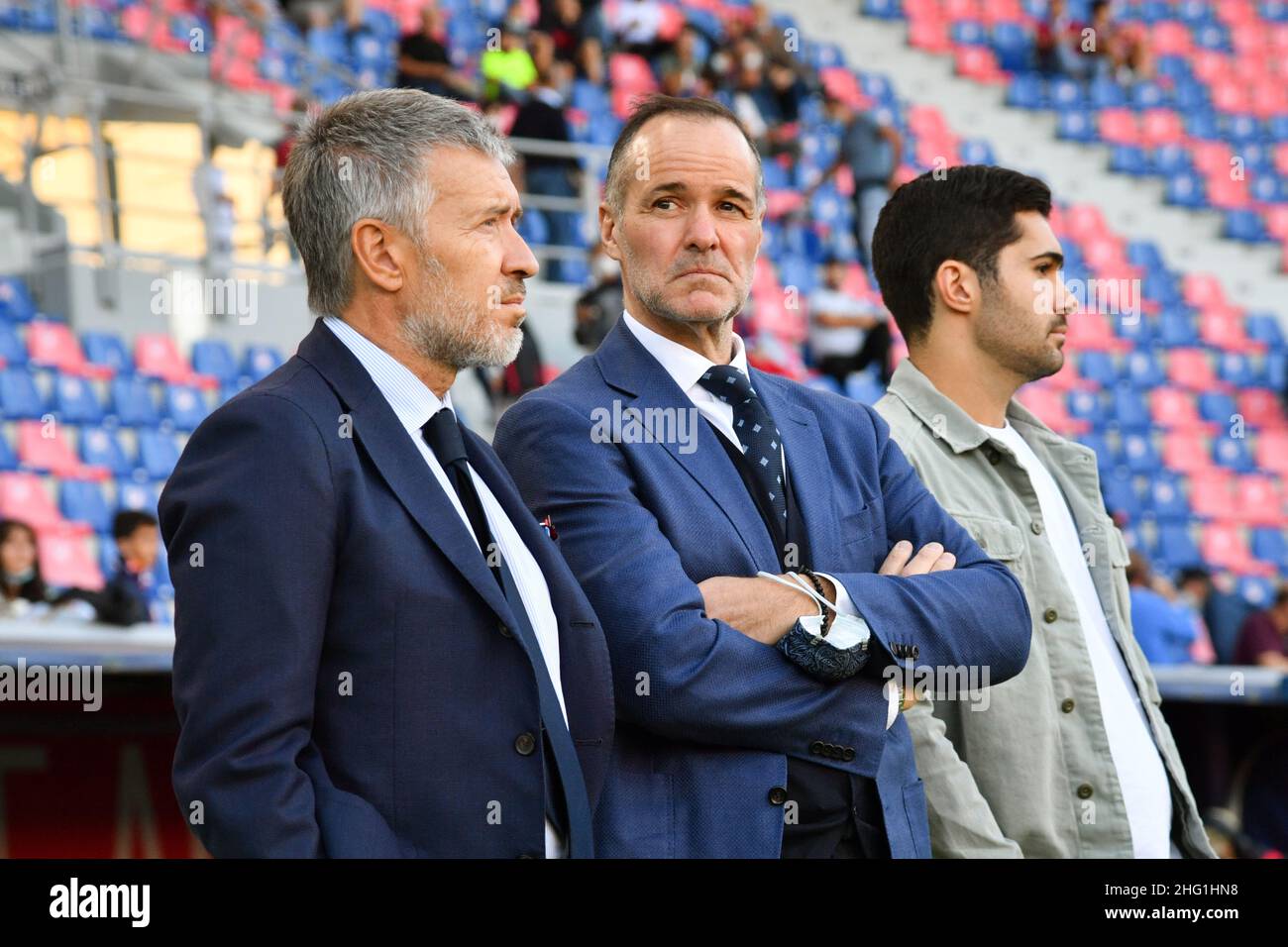 Massimo Paolone/Lapresse 21 septembre 2021 Bologna, Italie football Bologna vs Gênes - Ligue italienne de championnat de football A TIM 2021/2022 - Stade Renato Dall'Ara dans le pic: Claudio Fanucci (Bologna F.C.) et Joey Saputo Président (Bologna F.C.) Banque D'Images