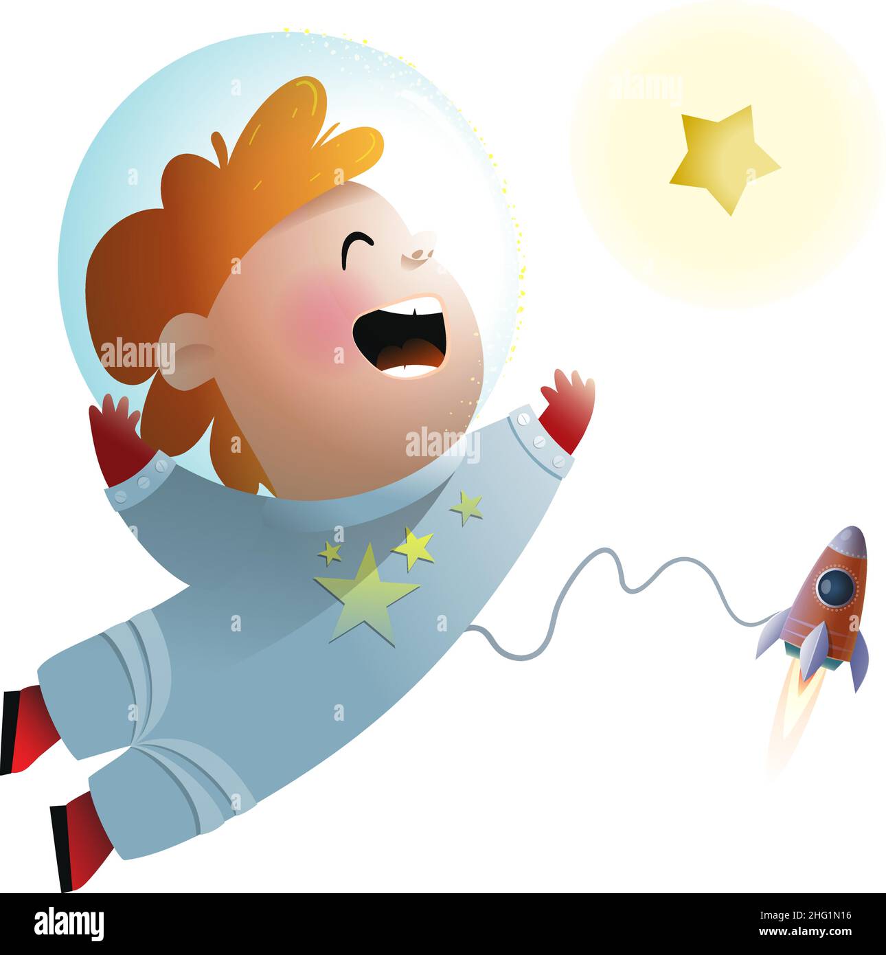 Cosmonaut Space Boy drôle Happy Kids personnage Illustration de Vecteur