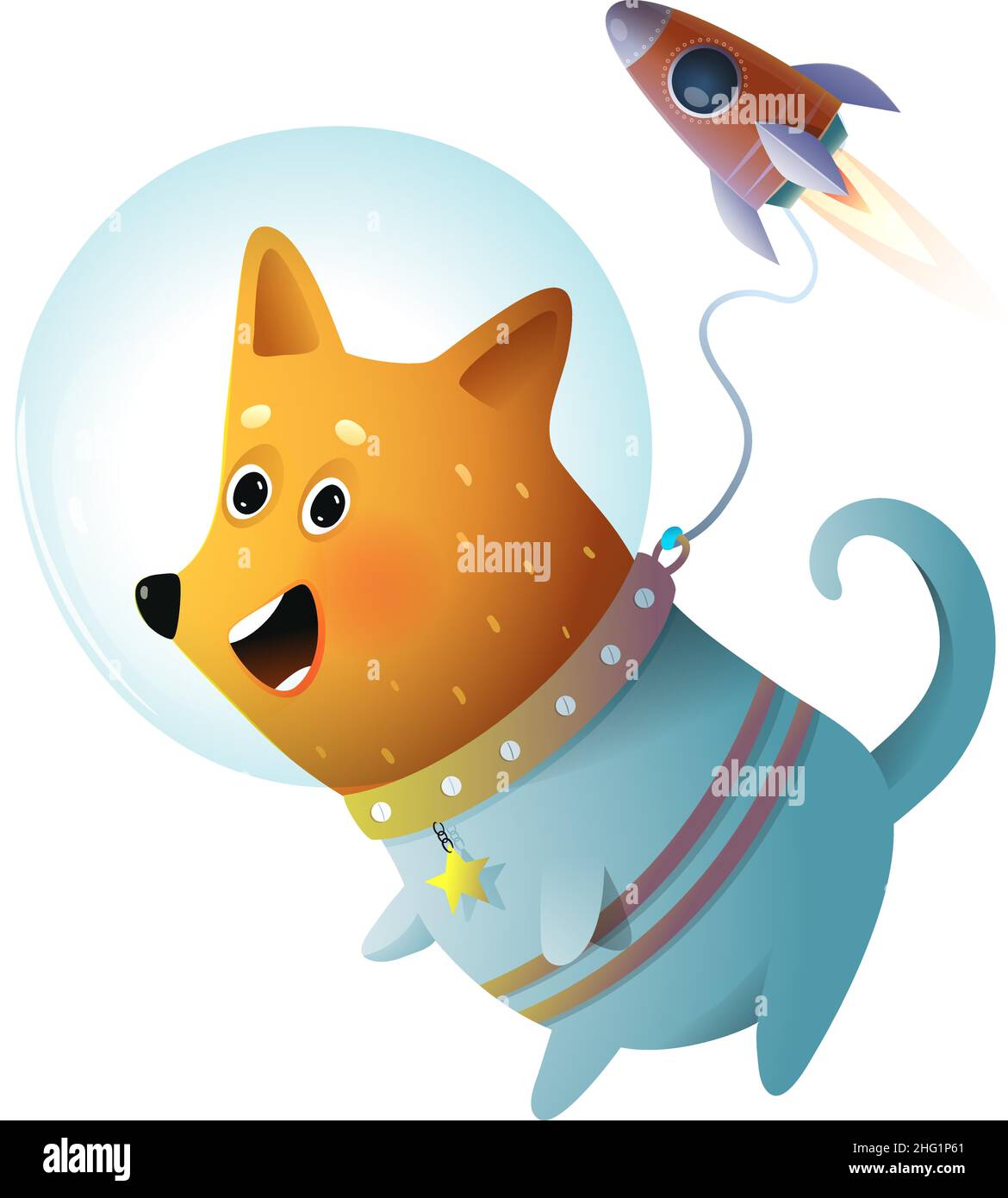 Cosmonaut Space dog drôle de personnage de dessin animé pour enfants Illustration de Vecteur