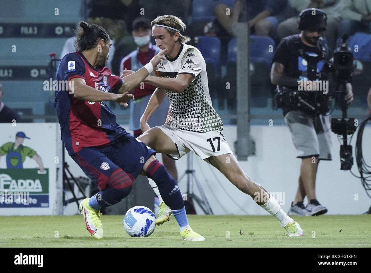 Lapresse/Alessandro Tocco 1 octobre 2021 Cagliari (Italie) Sport Soccer Cagliari Calcio vs Venezia FC League A TIM 2021/2022 "Unipol Domus" Stadium&#xA0; sur la photo: Dennis Johnsen (Venezia FC); Banque D'Images