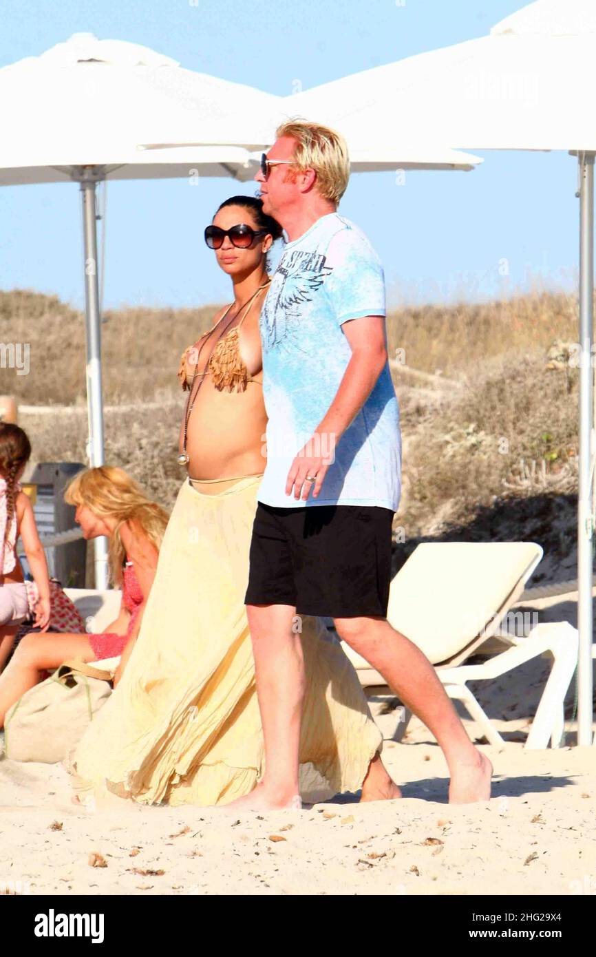 Boris Becker et sa femme Lilly Kerssenberg en vacances à Formentera, îles Baléares, Espagne. Banque D'Images