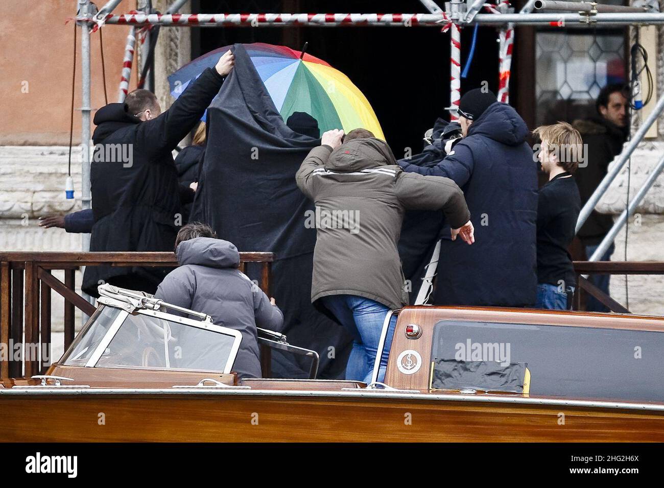 Johnny Deep arrive au Palais Pisani Moretti, le siège du tournage intérieur, le troisième jour du tournage du nouveau film "le Tourisme" réalisé par Florian Henckel Vo Donnersmarck. Banque D'Images