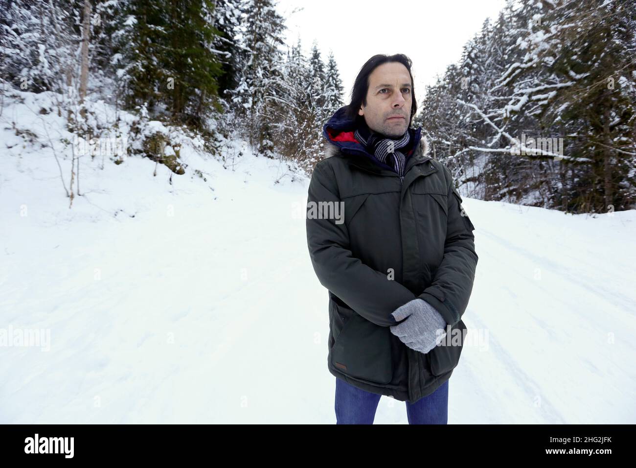 14 janvier 2022.Le Martinet et Chevaline, haute-Savoie, France.Scène des meurtres de Chevaline en hiver.C'est l'endroit éloigné où il y a 10 ans Banque D'Images