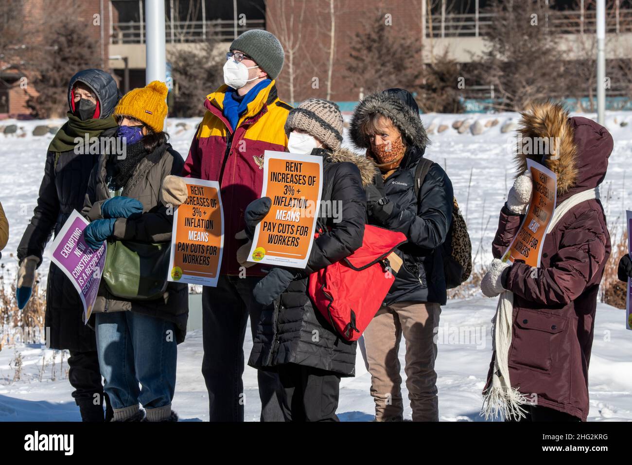 Minneapolis, Minnesota.Rallye pour un contrôle fort des loyers.La coalition Minneapolis United for Rent Control se rallie pour « faire de 2022 l’année du contrôle des loyers en mi Banque D'Images