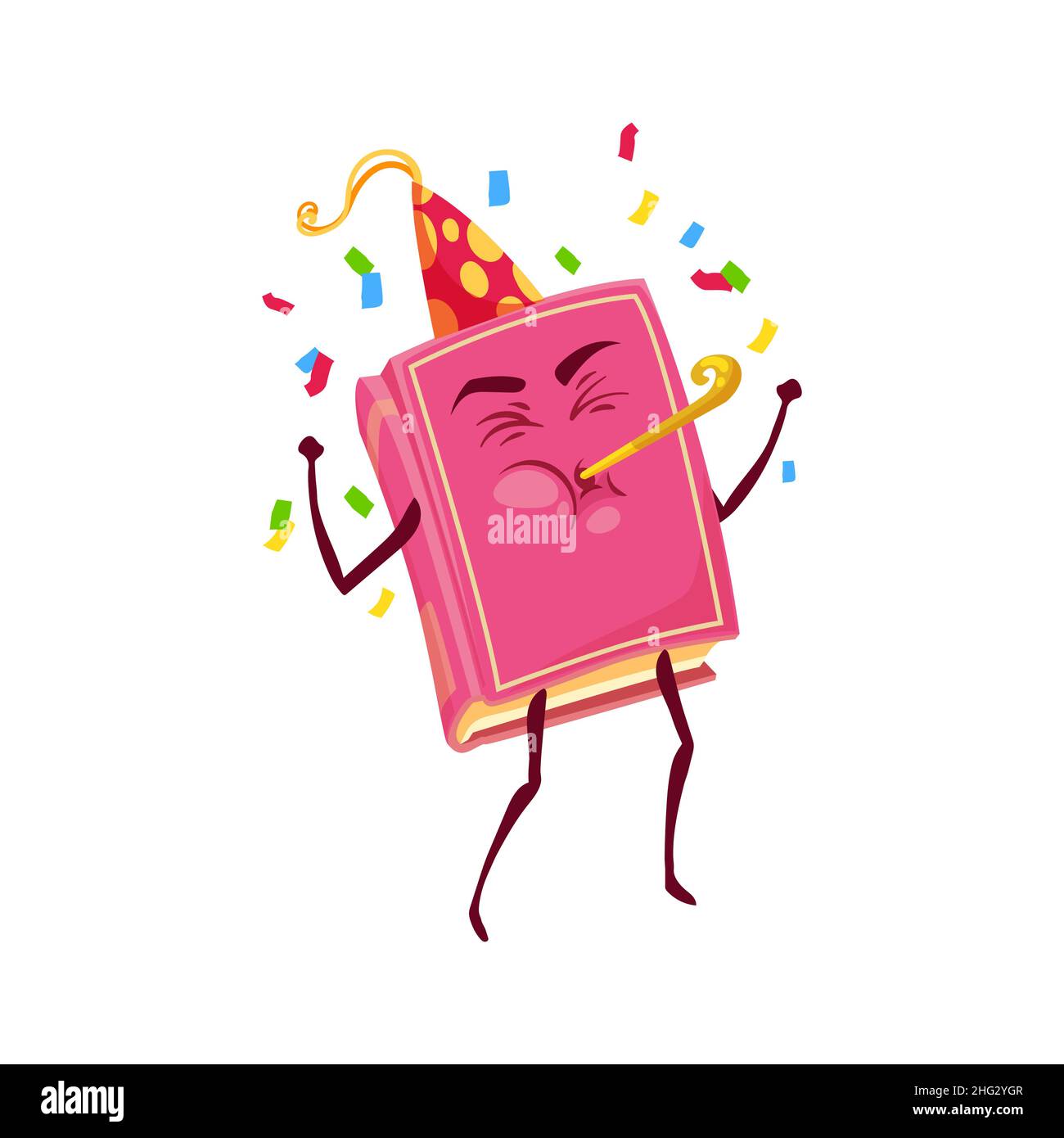Livre rose en couverture rigide fêtez la fête d'anniversaire en forme de  cône chapeau isolé personnage de dessin animé de manuel.Scénario roman ou  magazine, journal ou carnet emo Image Vectorielle Stock -