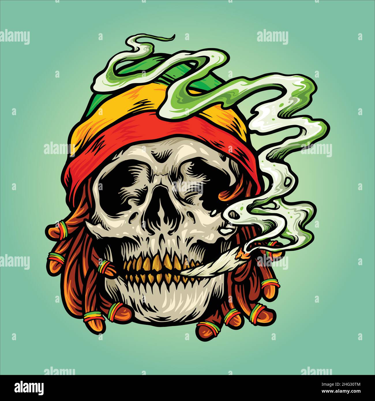Weed Skull Smoke Cannabis Jamaican Hat illustrations vectorielles pour votre travail logo, t-shirt de marchandise de mascotte, autocollants et dessins d'étiquettes, affiche Illustration de Vecteur