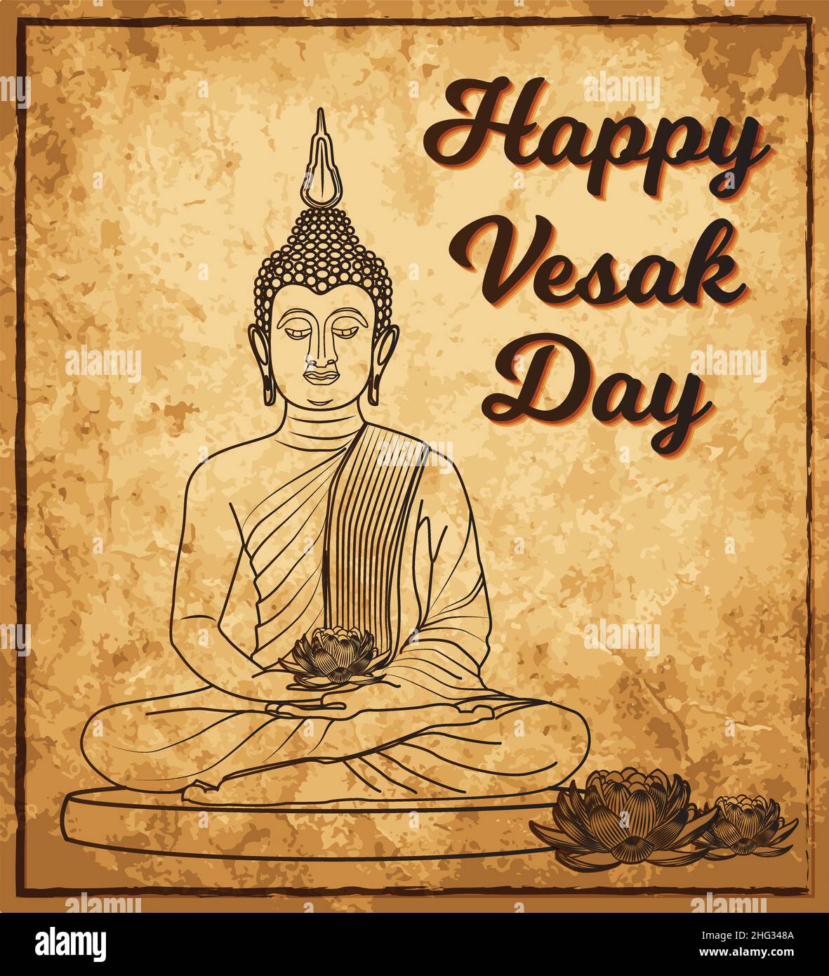 Bannière Vesak Day avec Bouddha Gautama et vecteur d'affiche de fleur de lotus Illustration de Vecteur