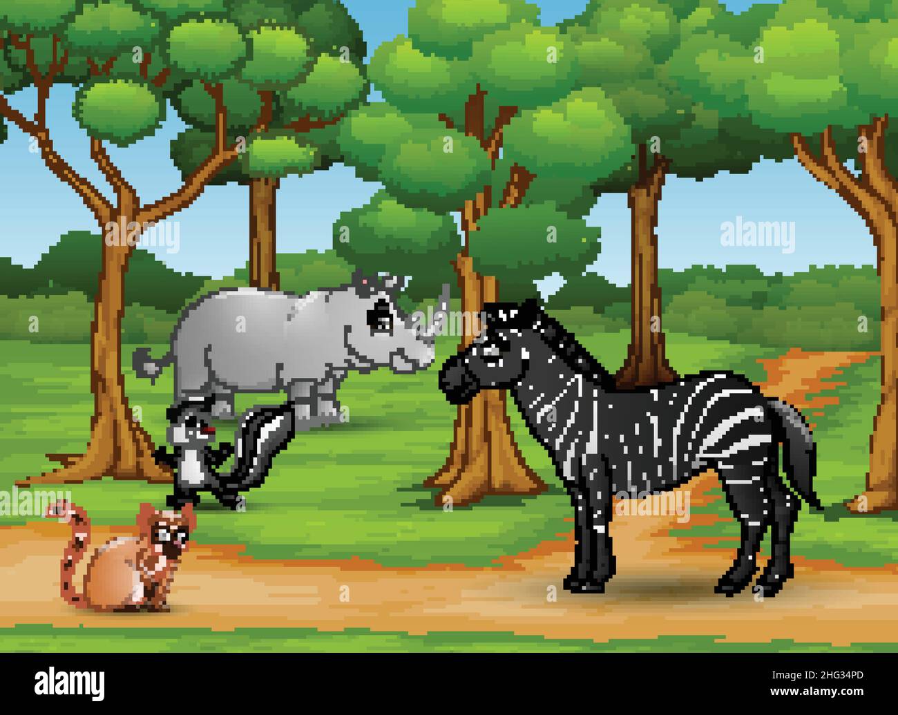 Les animaux dessins animés apprécient la nature dans la jungle Illustration de Vecteur