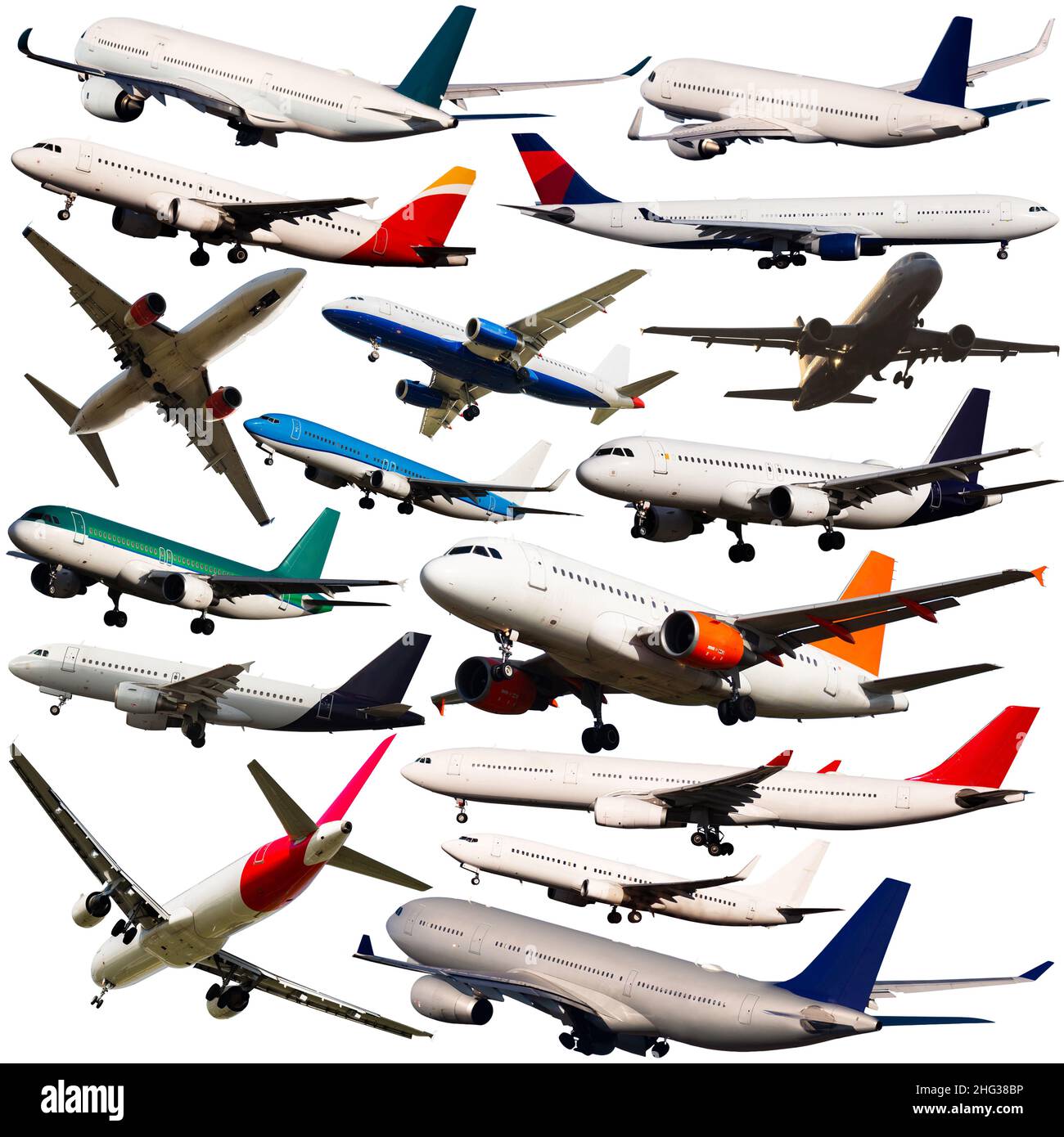 Collage de différents avions modernes sur fond blanc Banque D'Images Collage de différents avions modernes sur fond blanc Banque D'Images