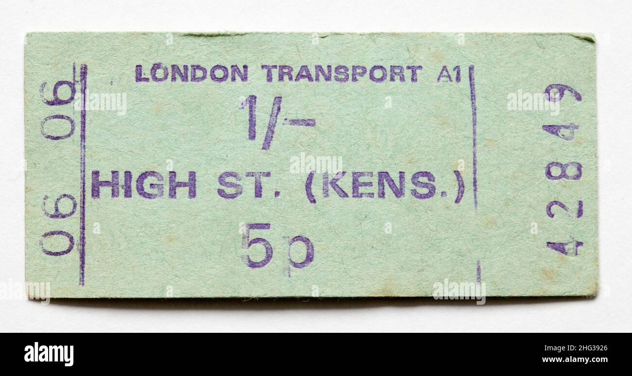 Ticket de métro Vintage 1970s pour Londres - High Street Kensington Banque D'Images