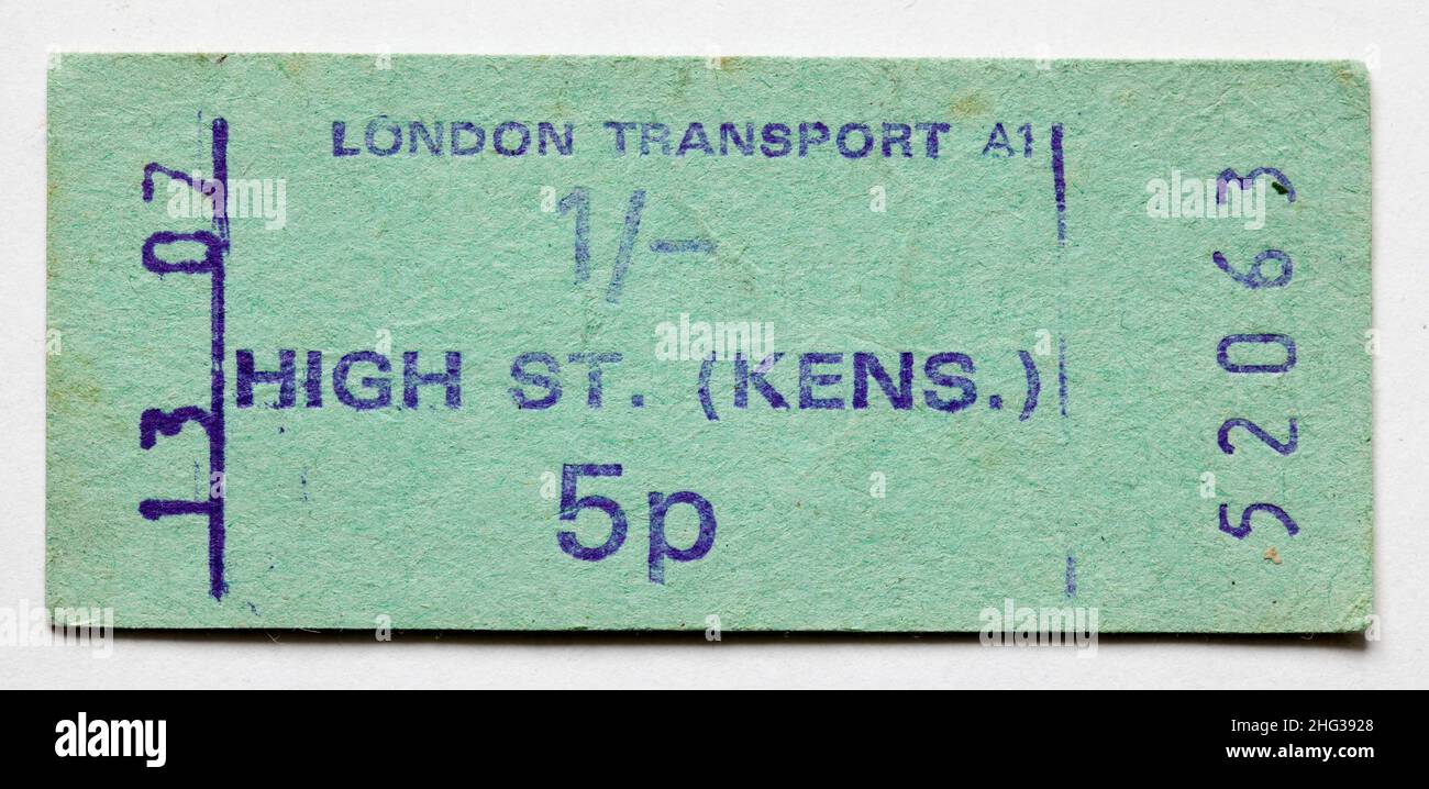 Ticket de métro Vintage 1970s pour Londres - High Street Kensington Banque D'Images