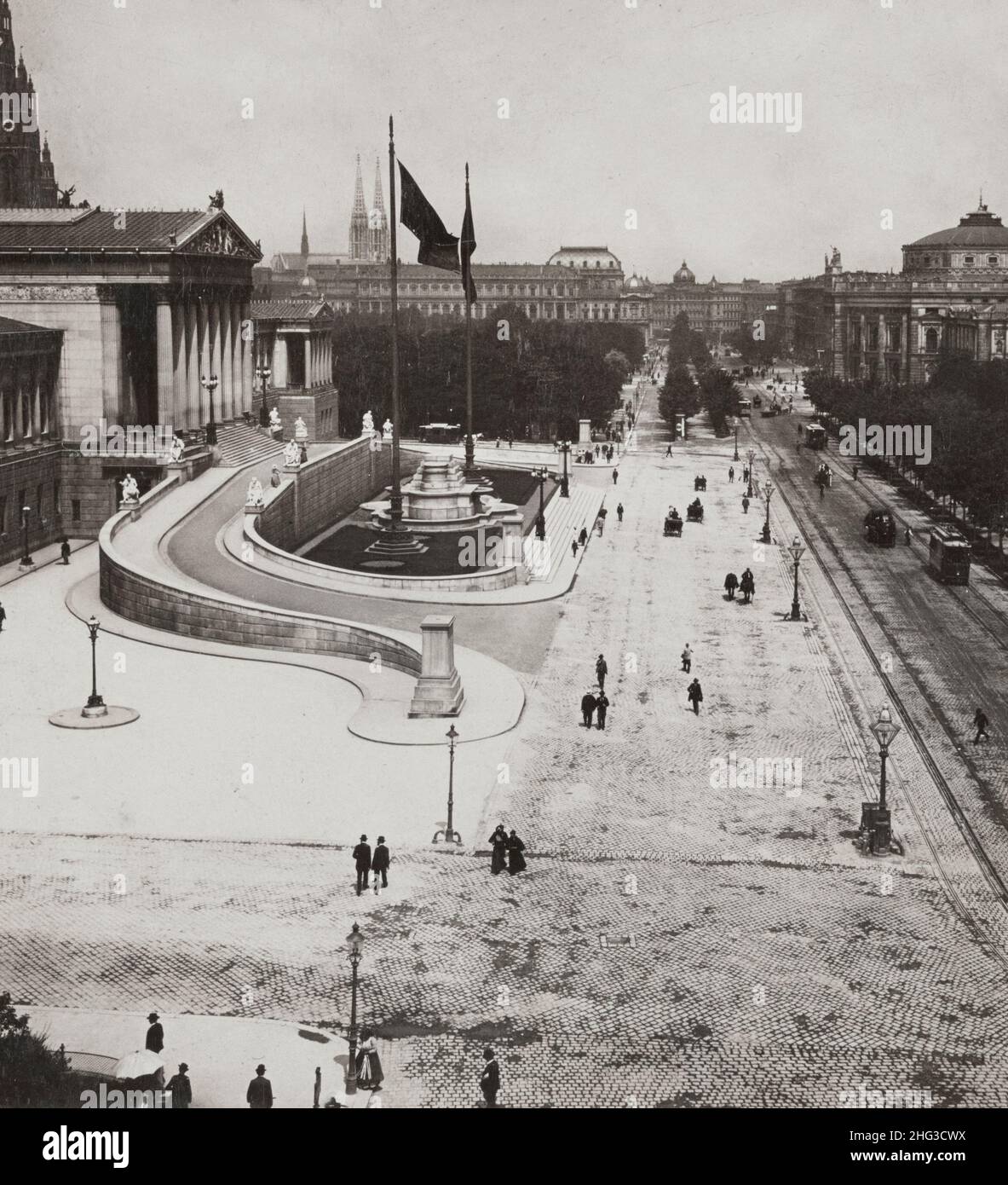 Photo d'époque de l'anneau de Franzen, - considéré comme l'une des plus belles rues d'Europe, Vienne, Autriche.1902 Banque D'Images