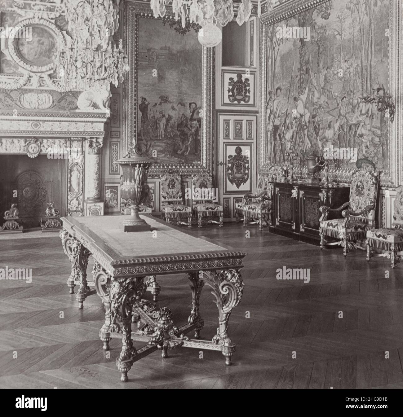 Photo d'époque du palais royal, salle de réception de Marie-Antoinette, Fontainebleau, France.1897 Banque D'Images