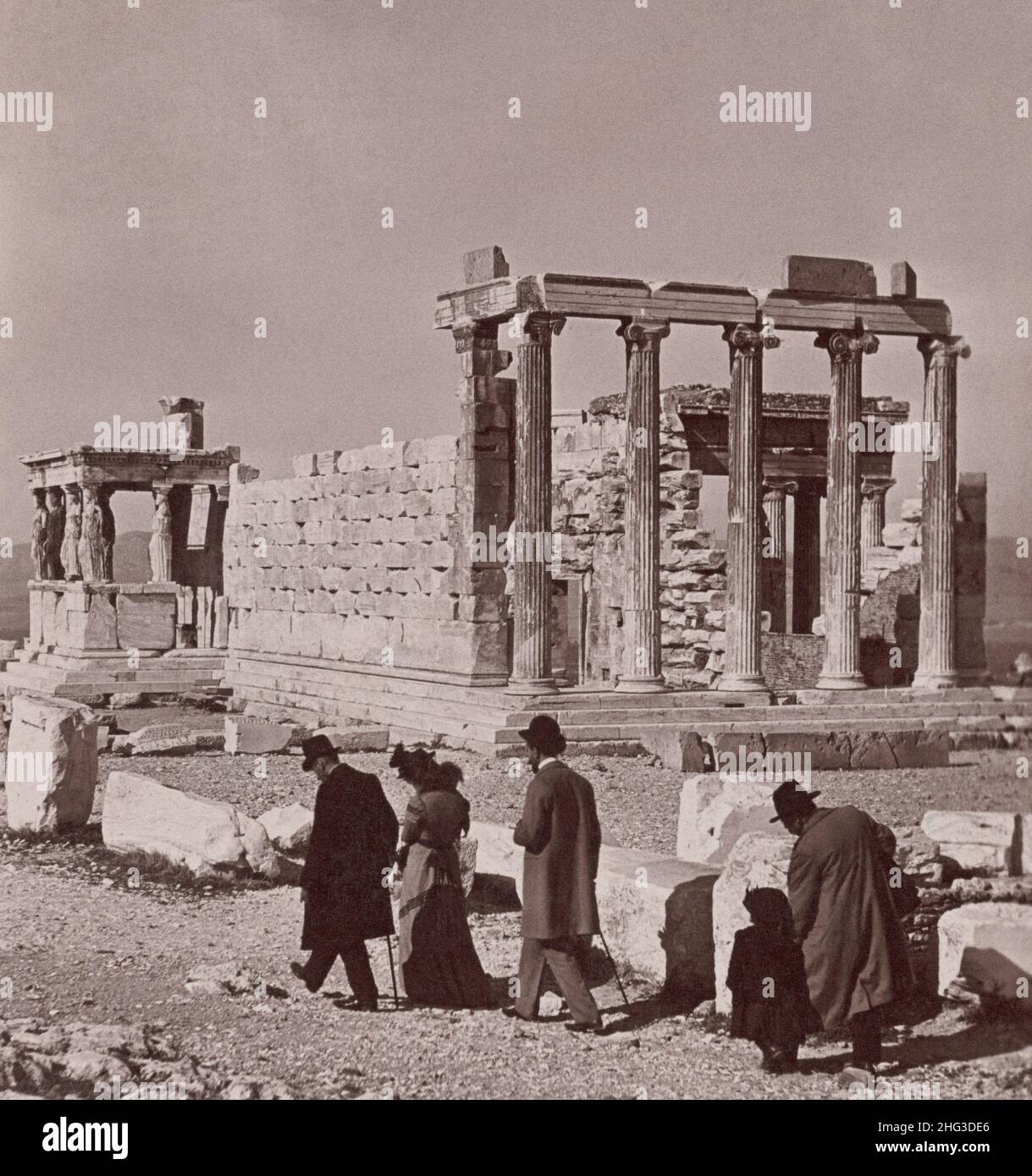 Photo d'époque de l'Erechtheion, Acropole, Athènes, Grèce.1900 Banque D'Images