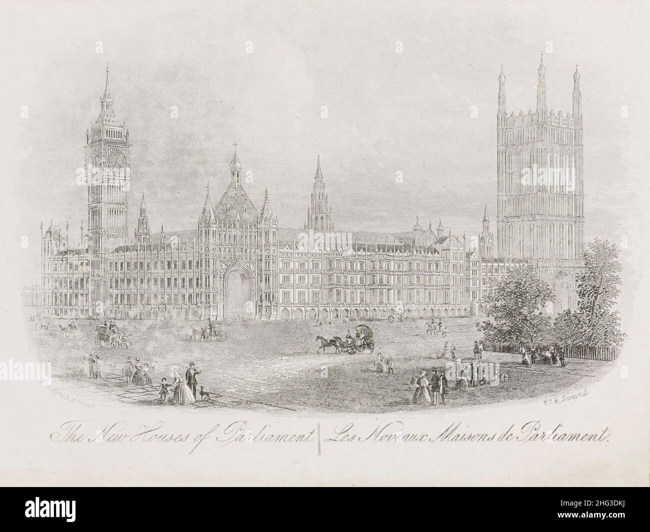 Gravure de vue sur le bâtiment du Parlement à Londres.1862 Banque D'Images