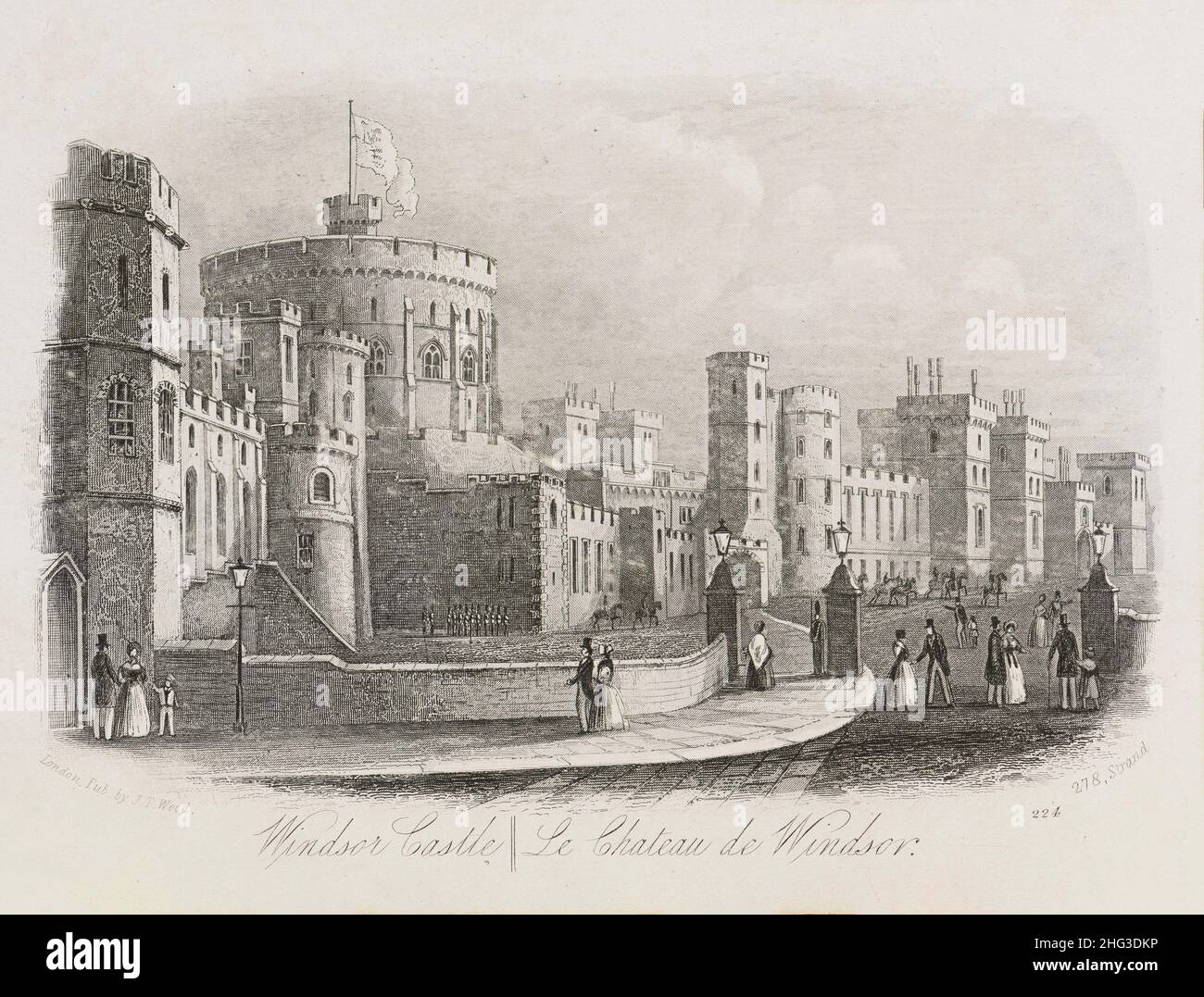 Gravure de vue sur le château de Windsor.Londres, Grande-Bretagne.1862, Wood's Illustrated guide to London.Le château de Windsor est une résidence royale à Winds Banque D'Images