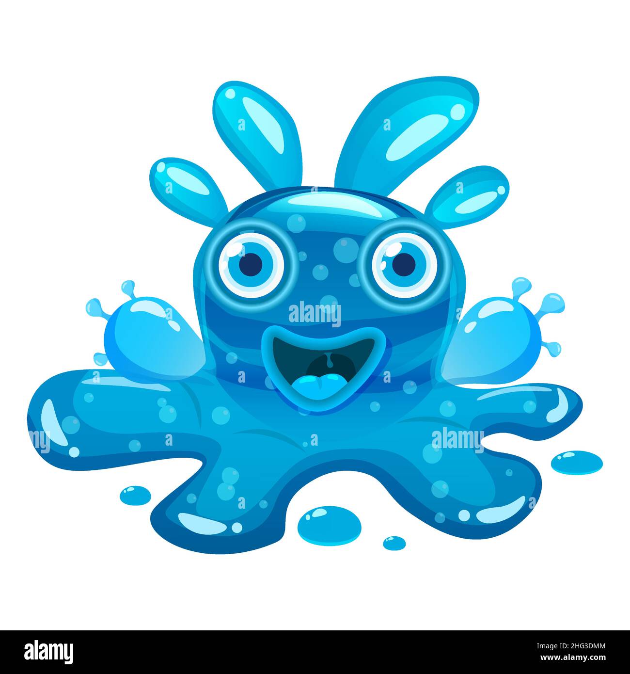 Slime Monster bleu coloré caractère pailleté.Liquide drôle extra-plat extraterrestre.Illustration vectorielle Illustration de Vecteur