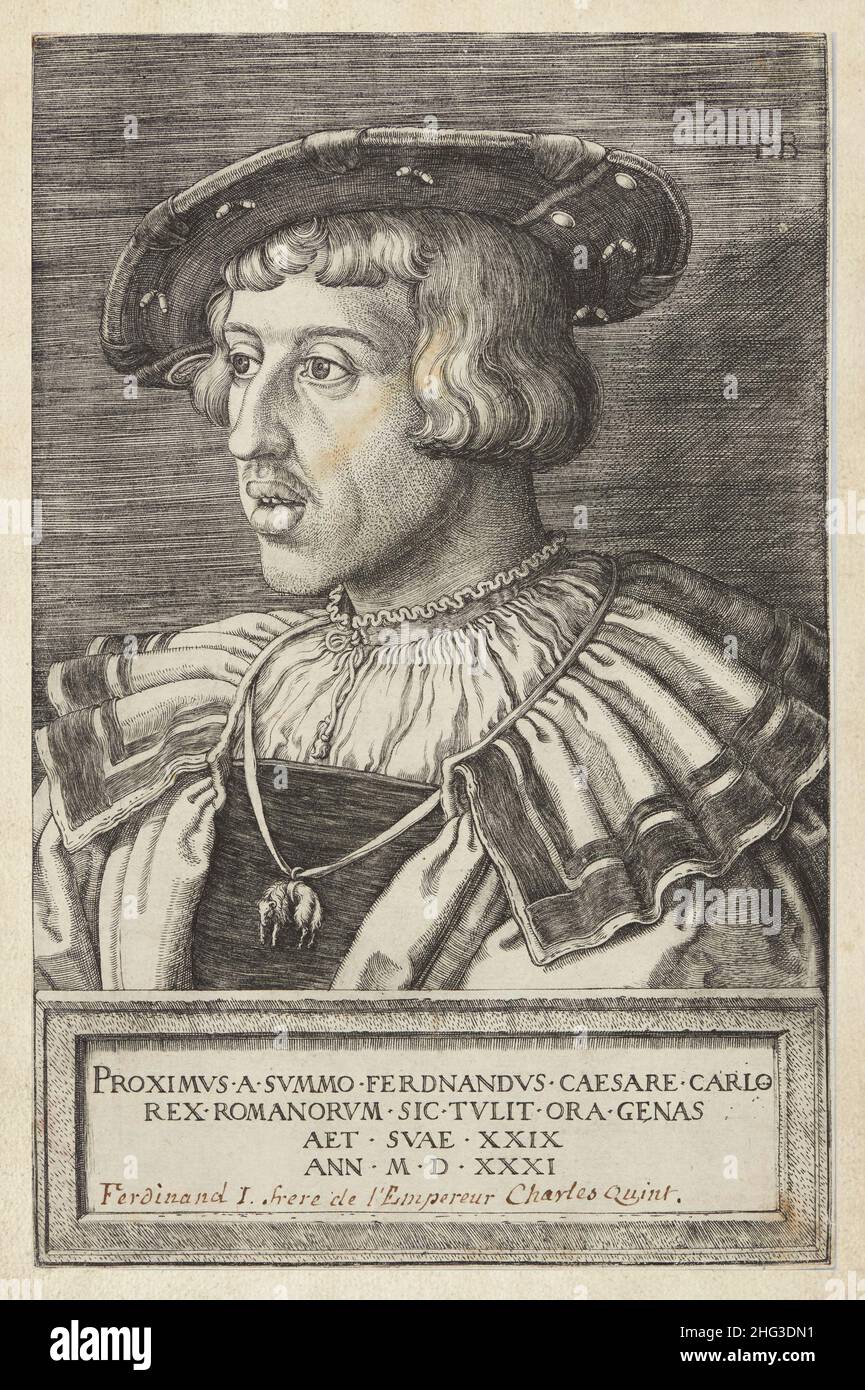 Portrait de l'empereur Ferdinand I, Saint empereur romain.La gravure du 16th siècle de Barthel Beham (1502-1540) – artiste graphique.Ferdinand I (1503 – Banque D'Images