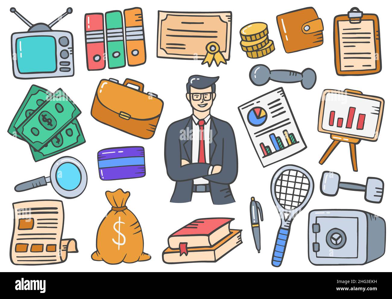 collection de jeux de dessins à la main génération x doodle avec illustration vectorielle de style plat Banque D'Images