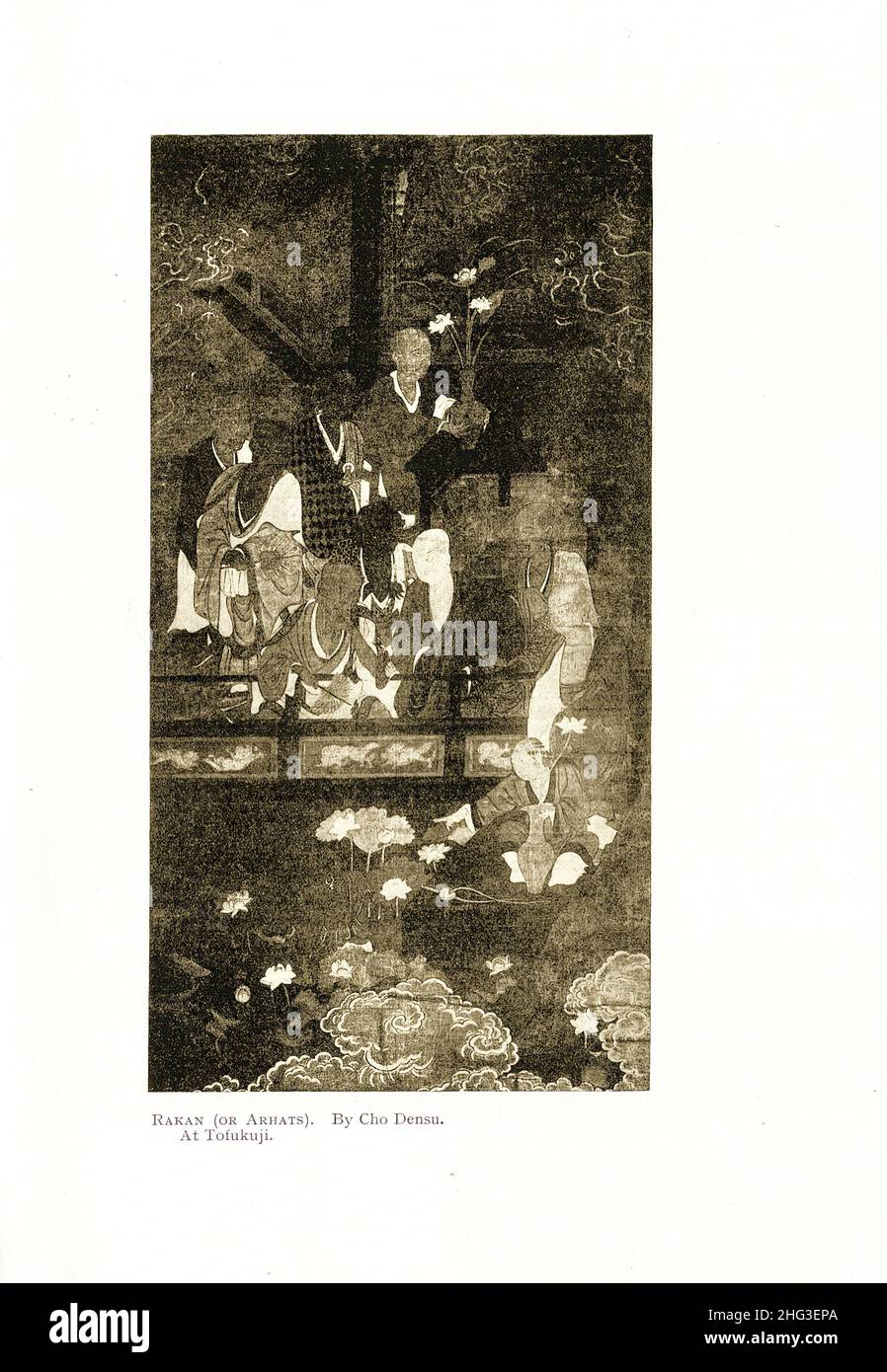Peinture médiévale japonaise : Rakan (ou Arhats).Par Cho Densu.À Tofukuji.Reproduction de l'illustration du livre 1912 Banque D'Images