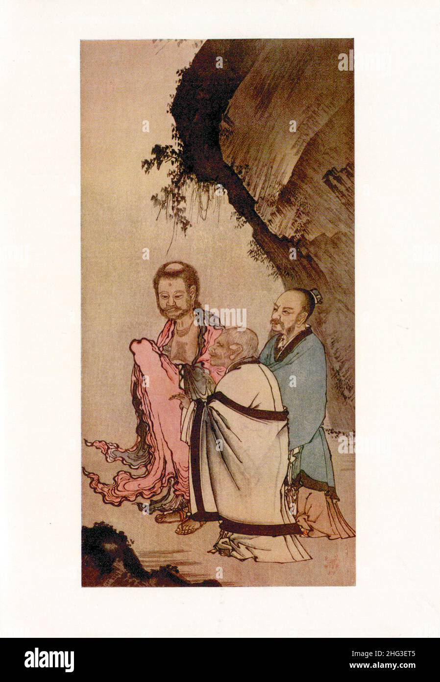 Peinture médiévale japonaise : les trois fondateurs par Kano Motonobu.Reproduction de l'illustration du livre 1912 Banque D'Images