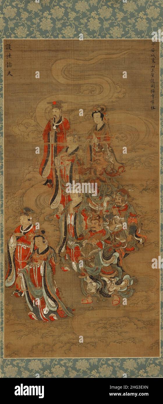 Peinture médiévale japonaise : groupe de deva et de devi.Période Nanbokucho, 14th-15th siècle Banque D'Images