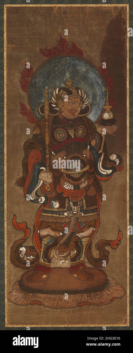 Peinture médiévale japonaise : une des douze deva : Bishamon-Ten (Vaisravana).Période de Muromachi, 1333-1573 Banque D'Images