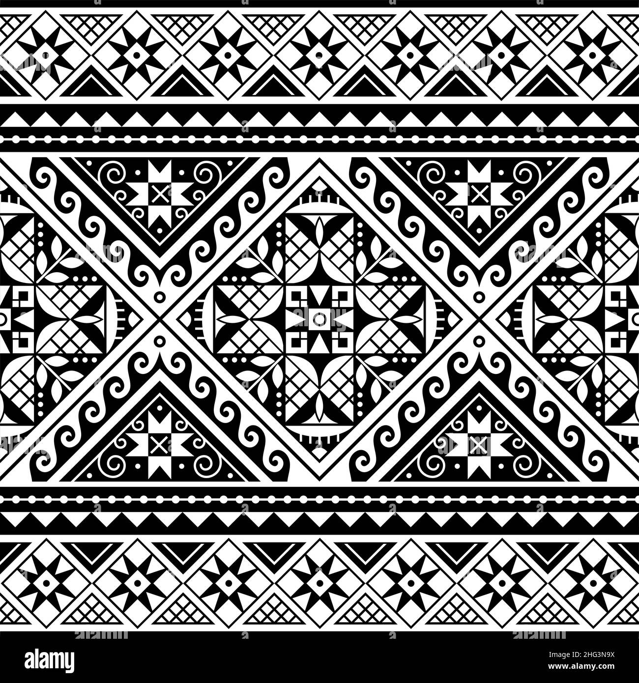 Ukrainian Hutsul Pysanky vecteur sans couture modèle - traditionnel oeufs de Pâques répétitif design stylisé comme les fonds d'art folklorique de l'Ukraine en noir Illustration de Vecteur