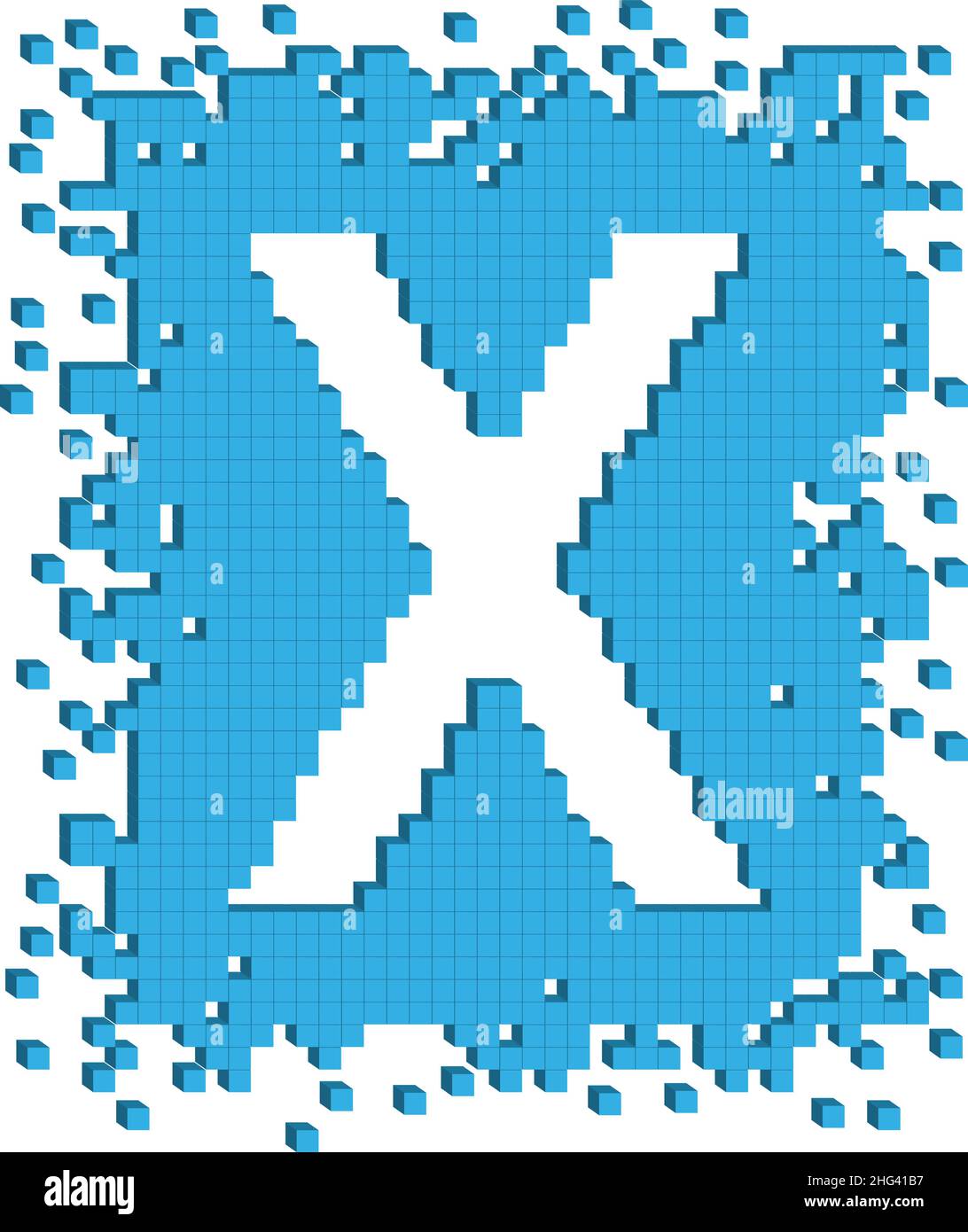 La lettre X dessinée par vecteur est entourée de nombreux petits cubes de couleur bleue Illustration de Vecteur