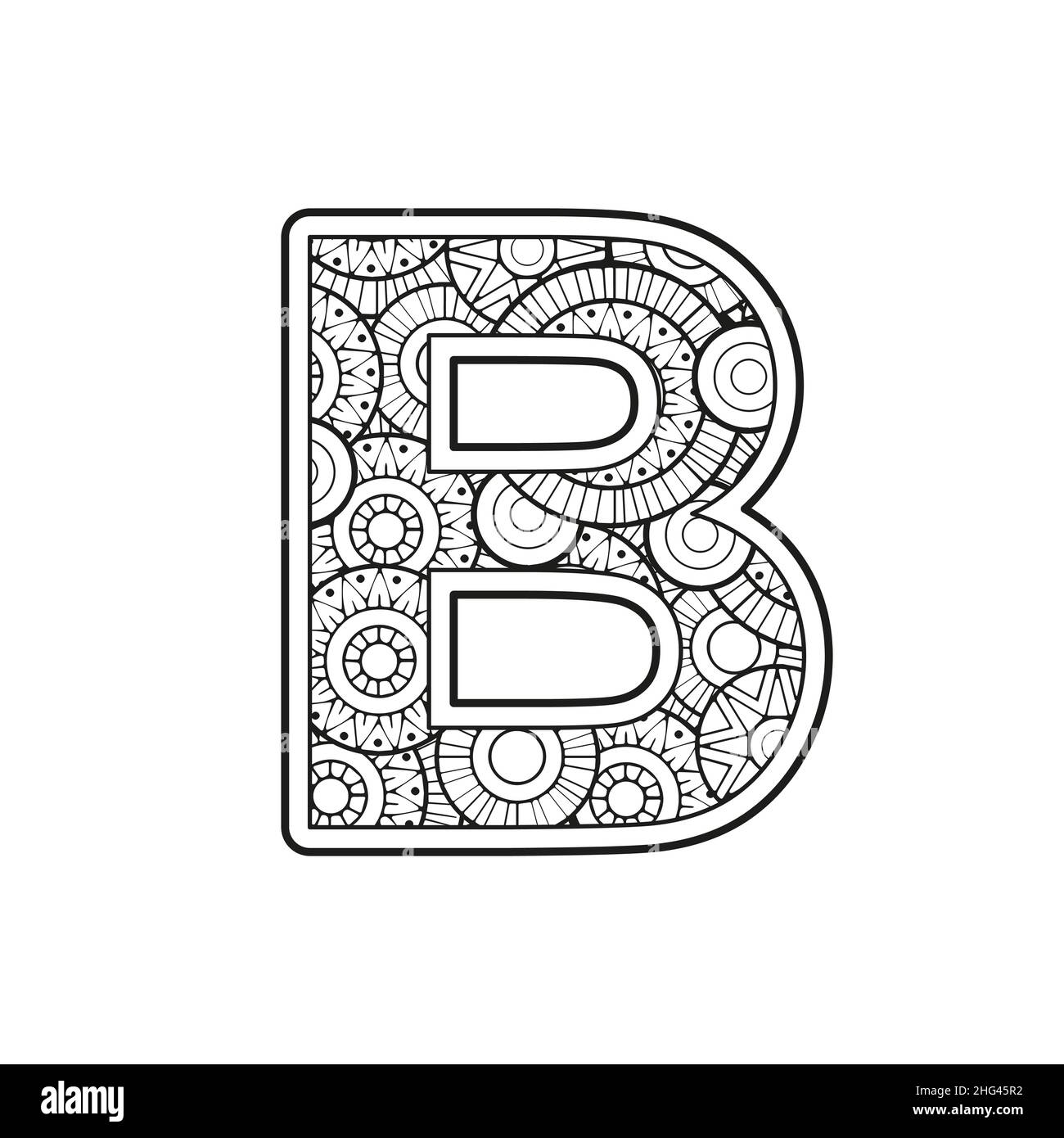 Page de coloriage pour adulte.Contour Capital English lettre sur fond de mandala Illustration de Vecteur